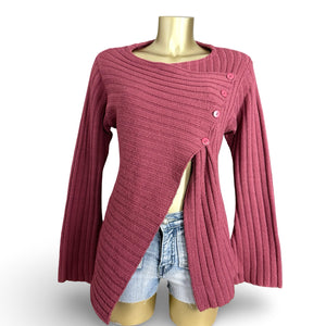 Pink open front ribbed cardigan jumper (XL)