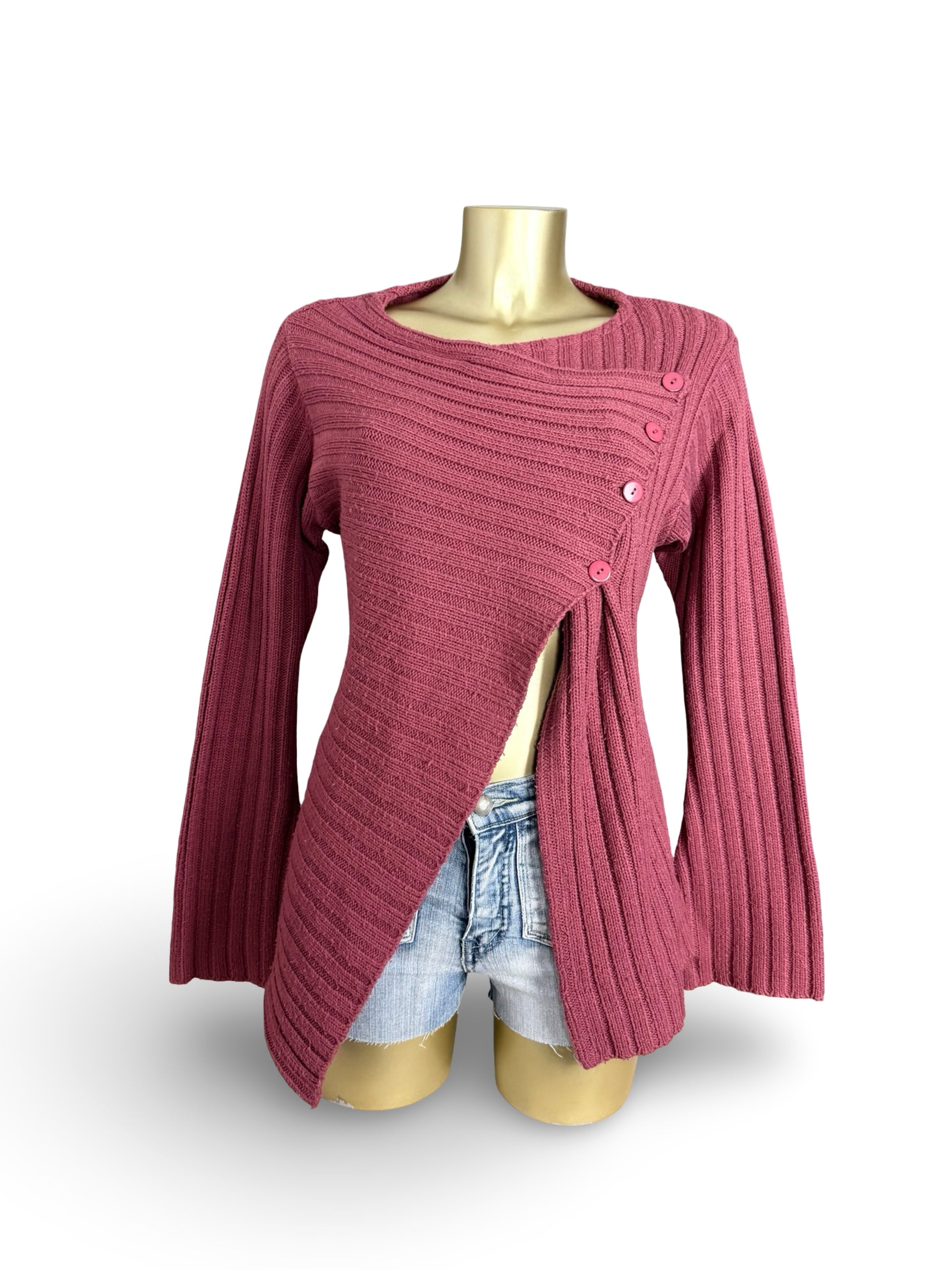 Pink open front ribbed cardigan jumper (XL)