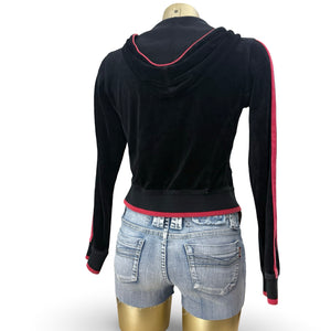 Black velvet zip up logo hoodie (S/M)