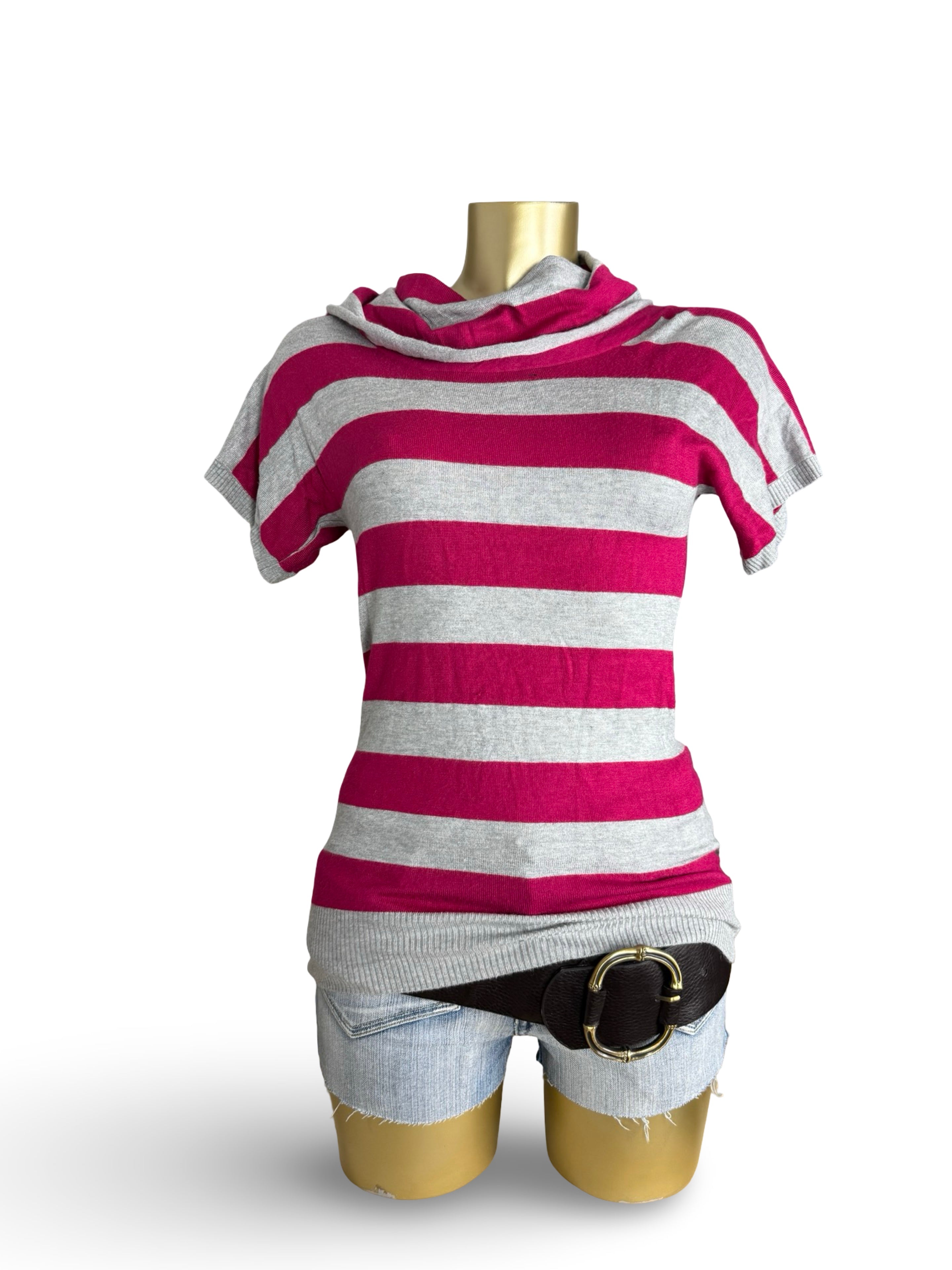 Grey & red striped rhinestones angels knitted tee (S/M)