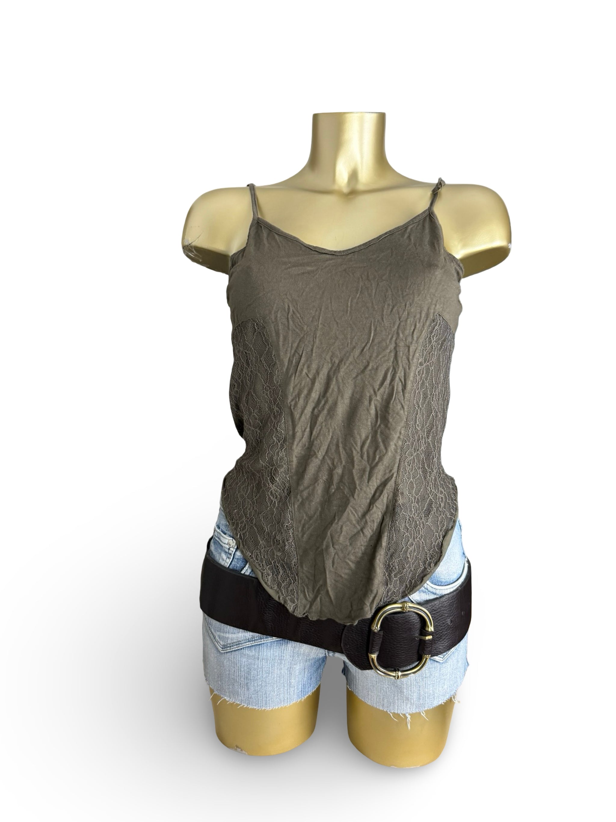 Khaki lace detail cami top (M)