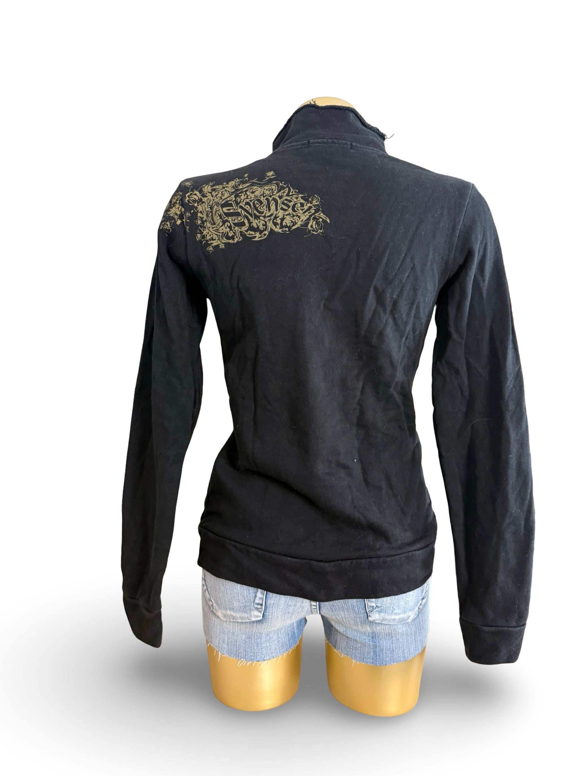 Black 100% cotton utility zip up biker jacket (M)