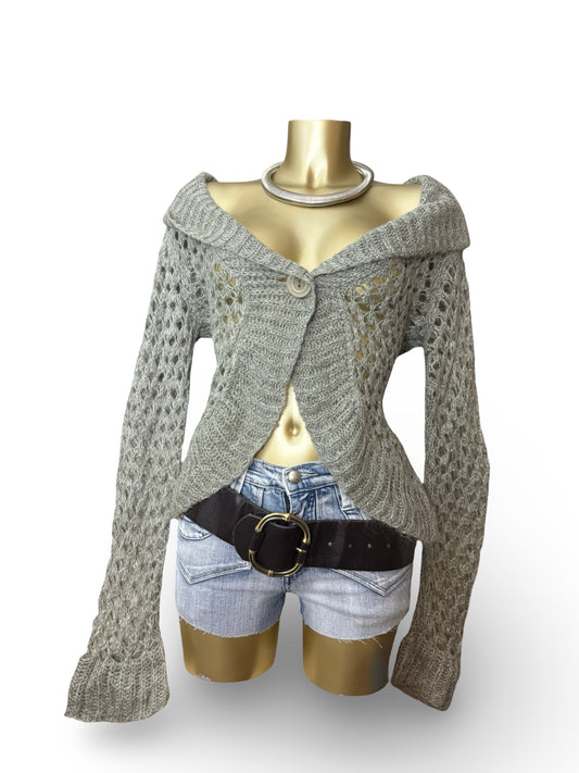 Khaki crochet super soft knitted cardigan jumper (One size)