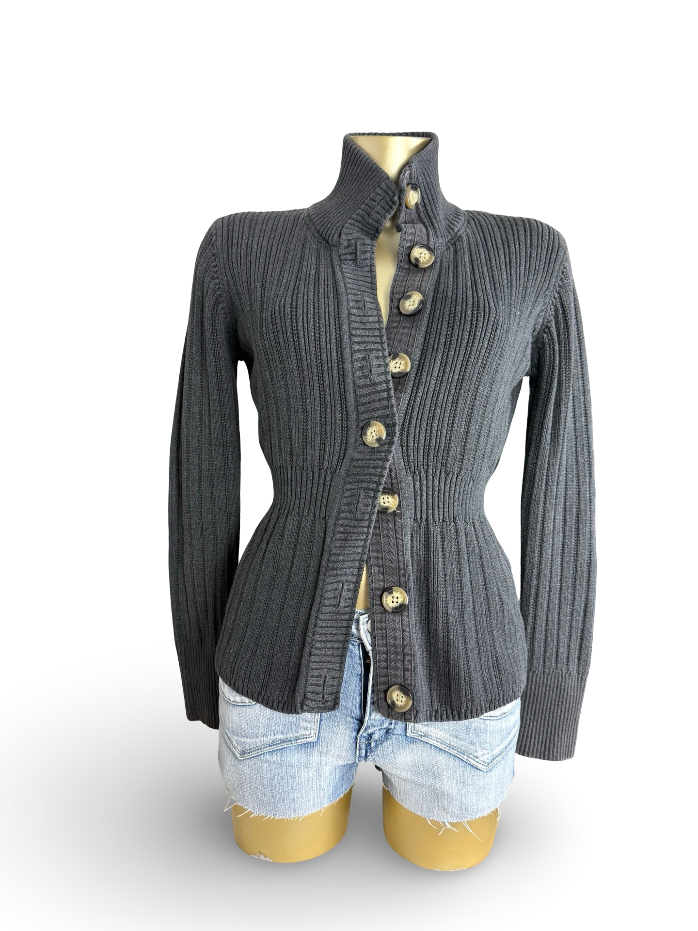 Grey 100% cotton button up cardigan jumper (L)