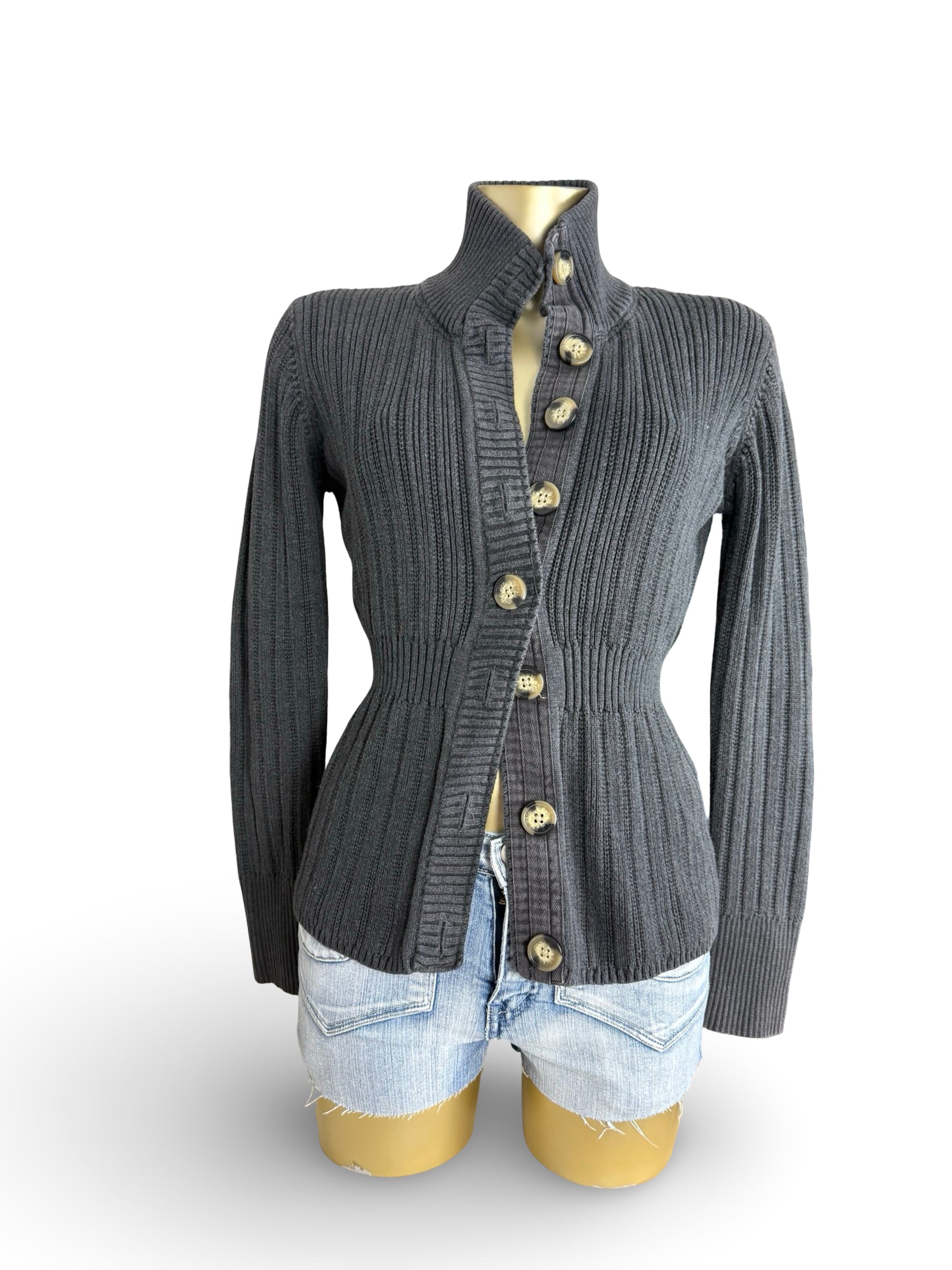 Grey 100% cotton button up cardigan jumper (L)