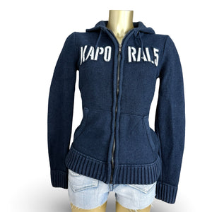 Navy cotton & wool  tight fit zip up knitted hoodie (XS/S)