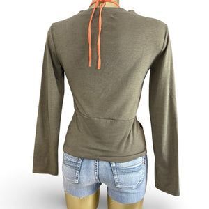 Khaki graphic print long sleeves top (S/M)
