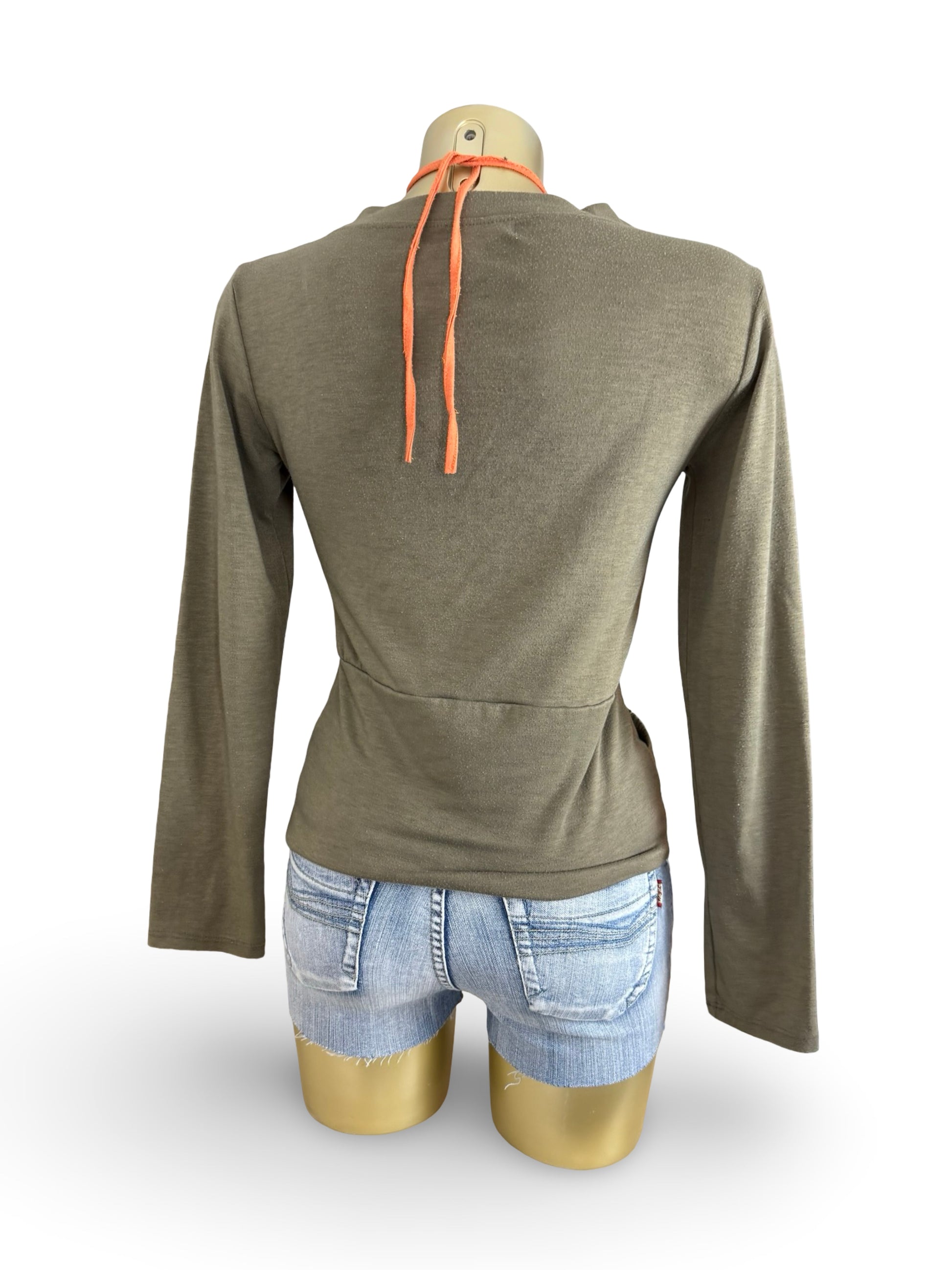 Khaki graphic print long sleeves top (S/M)