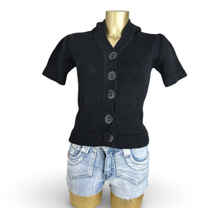 Black short sleeves hooded cardigan jumper (XS)