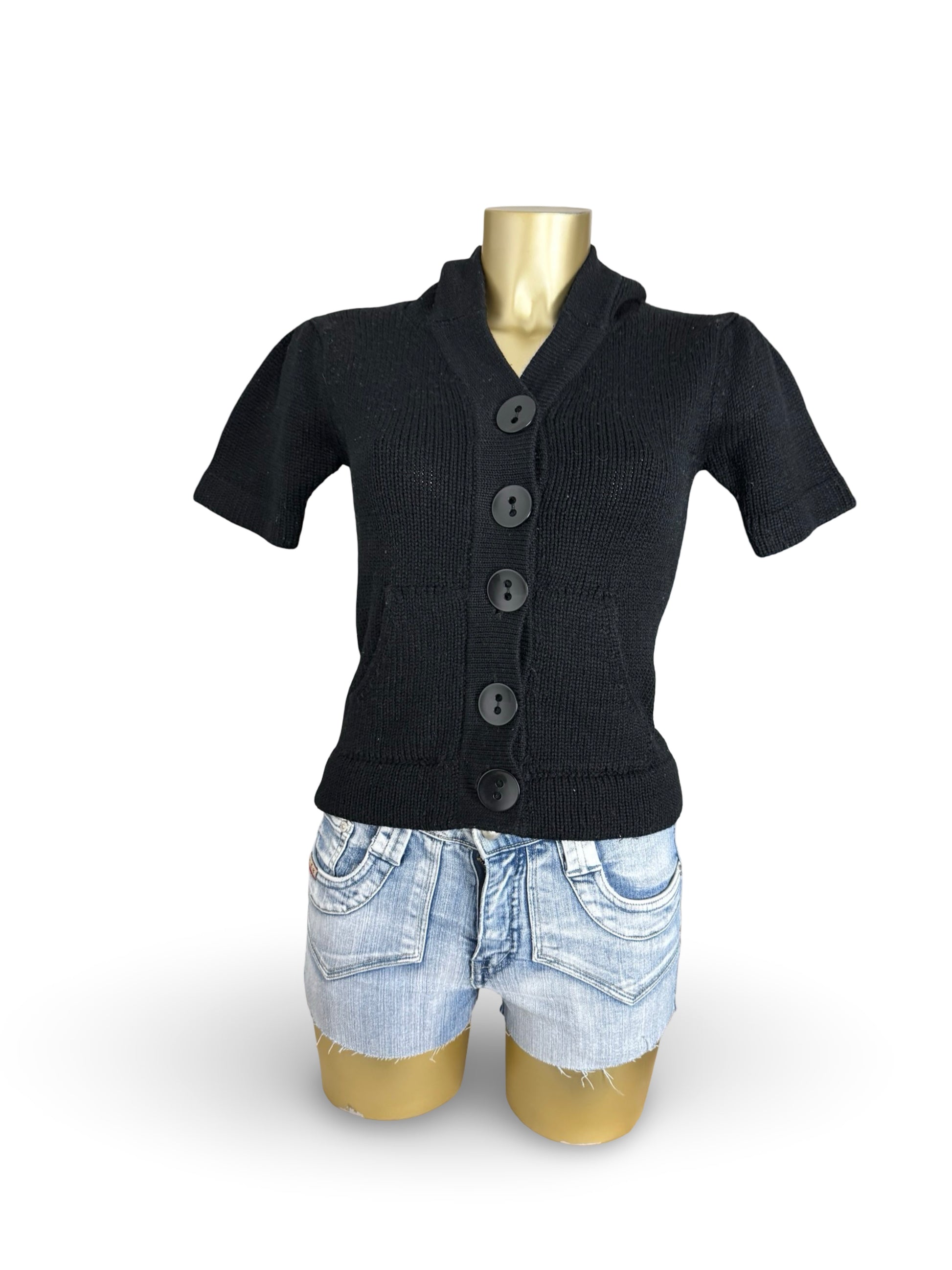 Black short sleeves hooded cardigan jumper (XS)