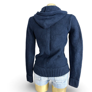 Navy cotton & wool  tight fit zip up knitted hoodie (XS/S)