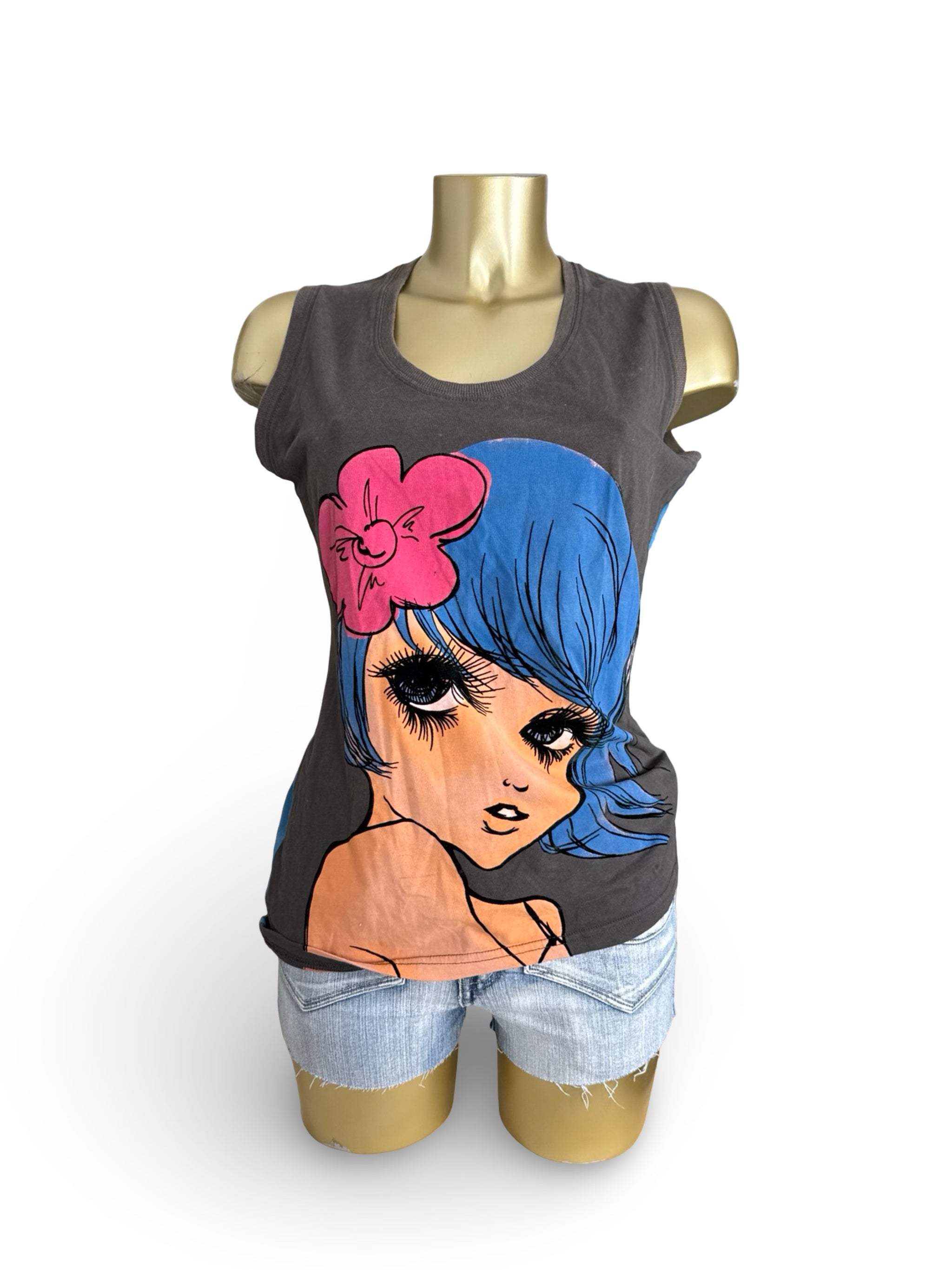 Khaki graphic cotton tank top (XL)