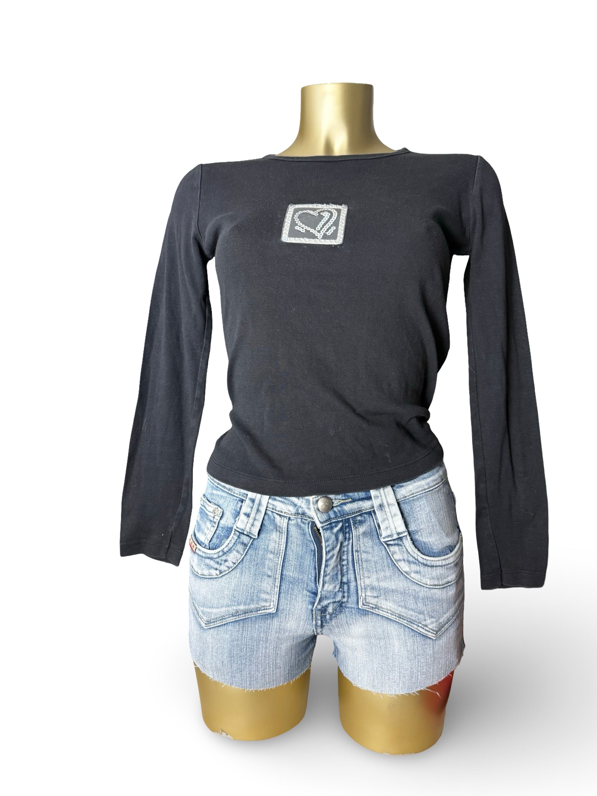 Black 100% cotton graphic long sleeves top (S)