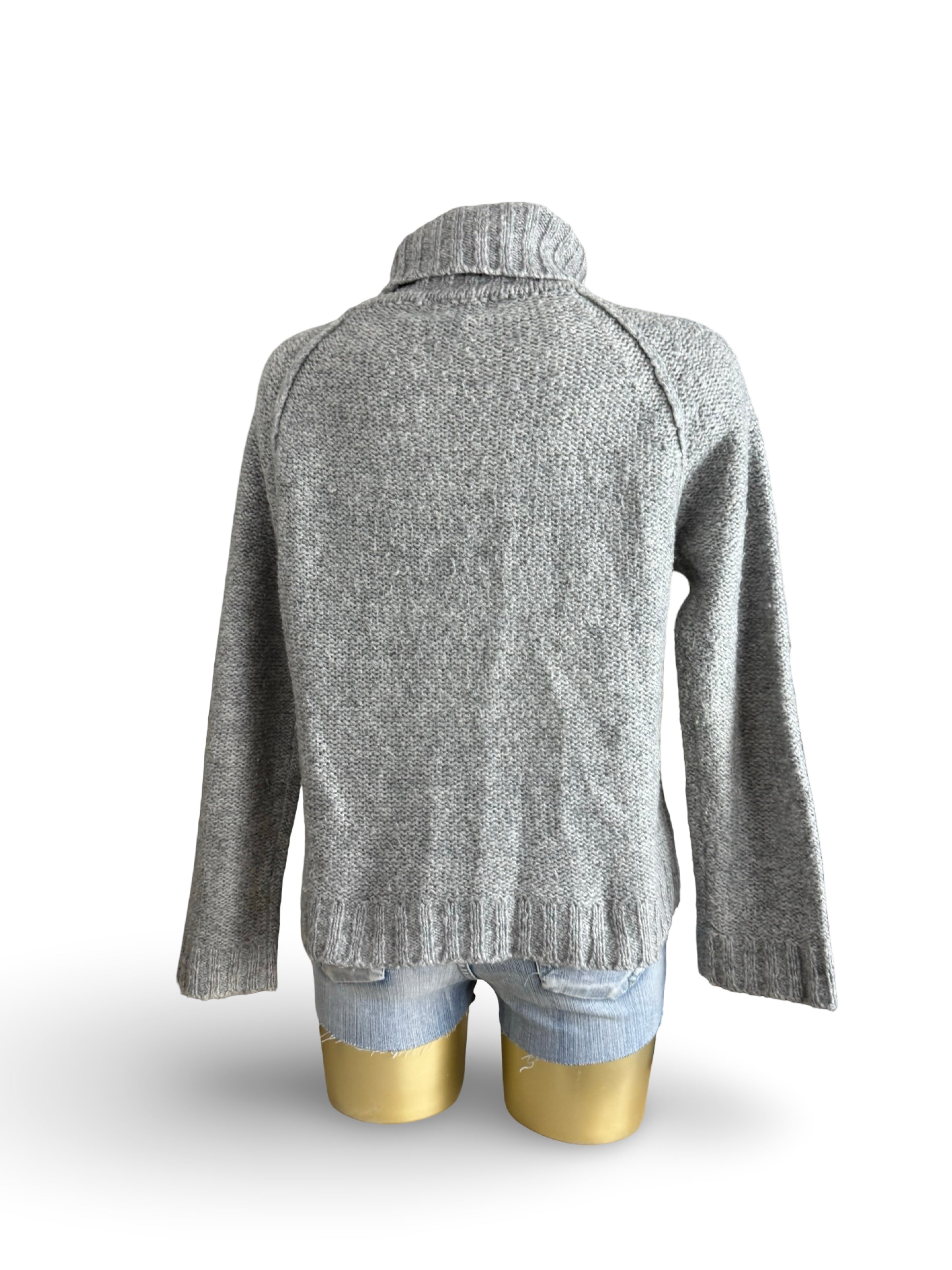 Grey turtleneck pockets wool jumper (M)