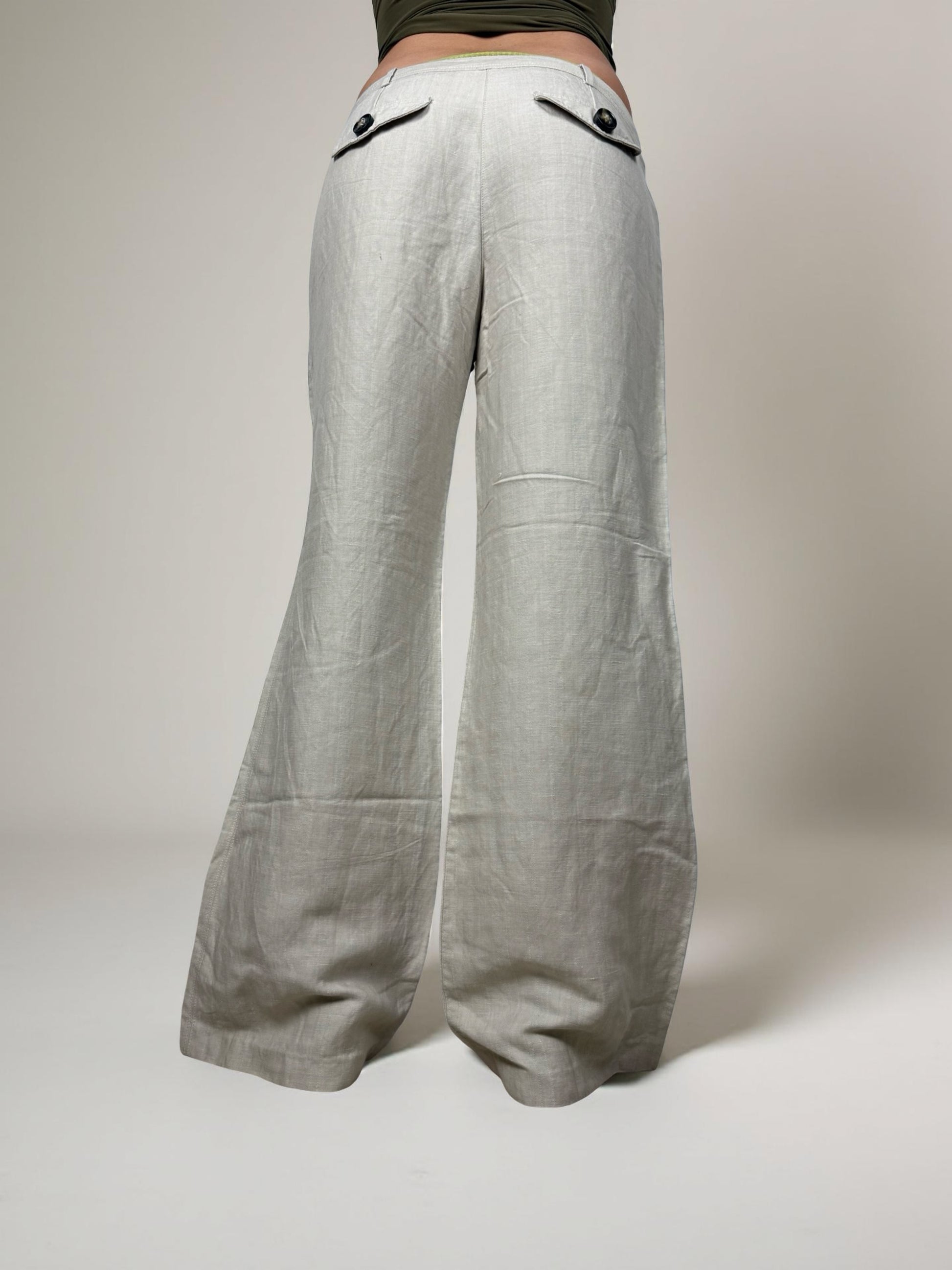 Beige linen low rise baggy pants (XL)