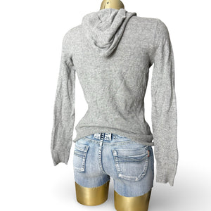 Grey real silk & cashmere tight fit hooded jumper (S/M)