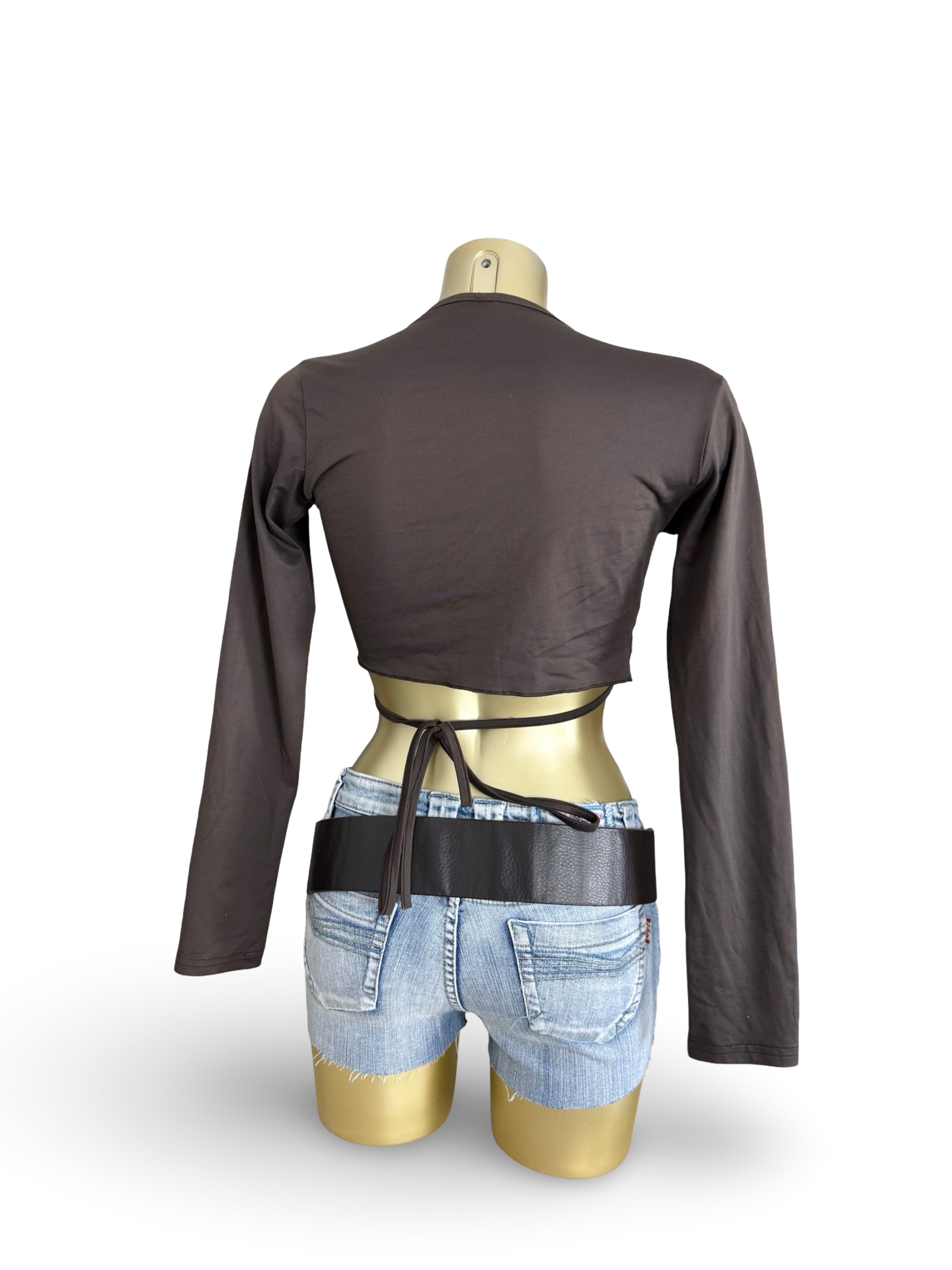 Brown lycra stretchy cardigan top (XL)