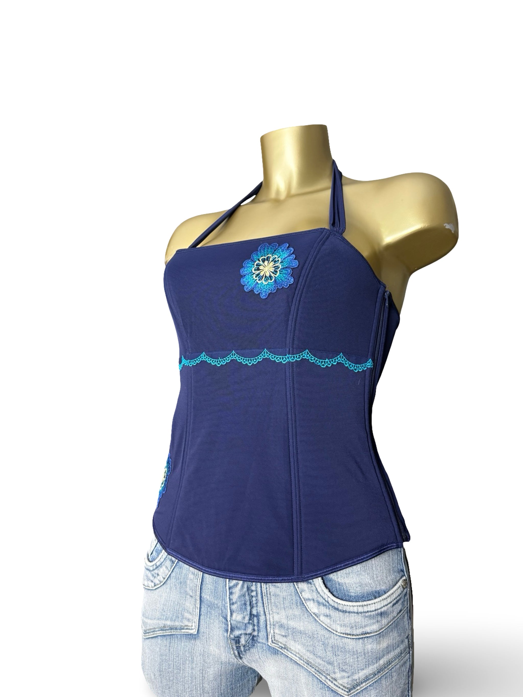 Navy embroidered corset top (S/M)