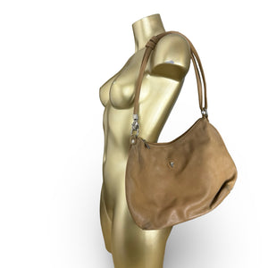 Beige real leather shoulder bag (30x24cm)