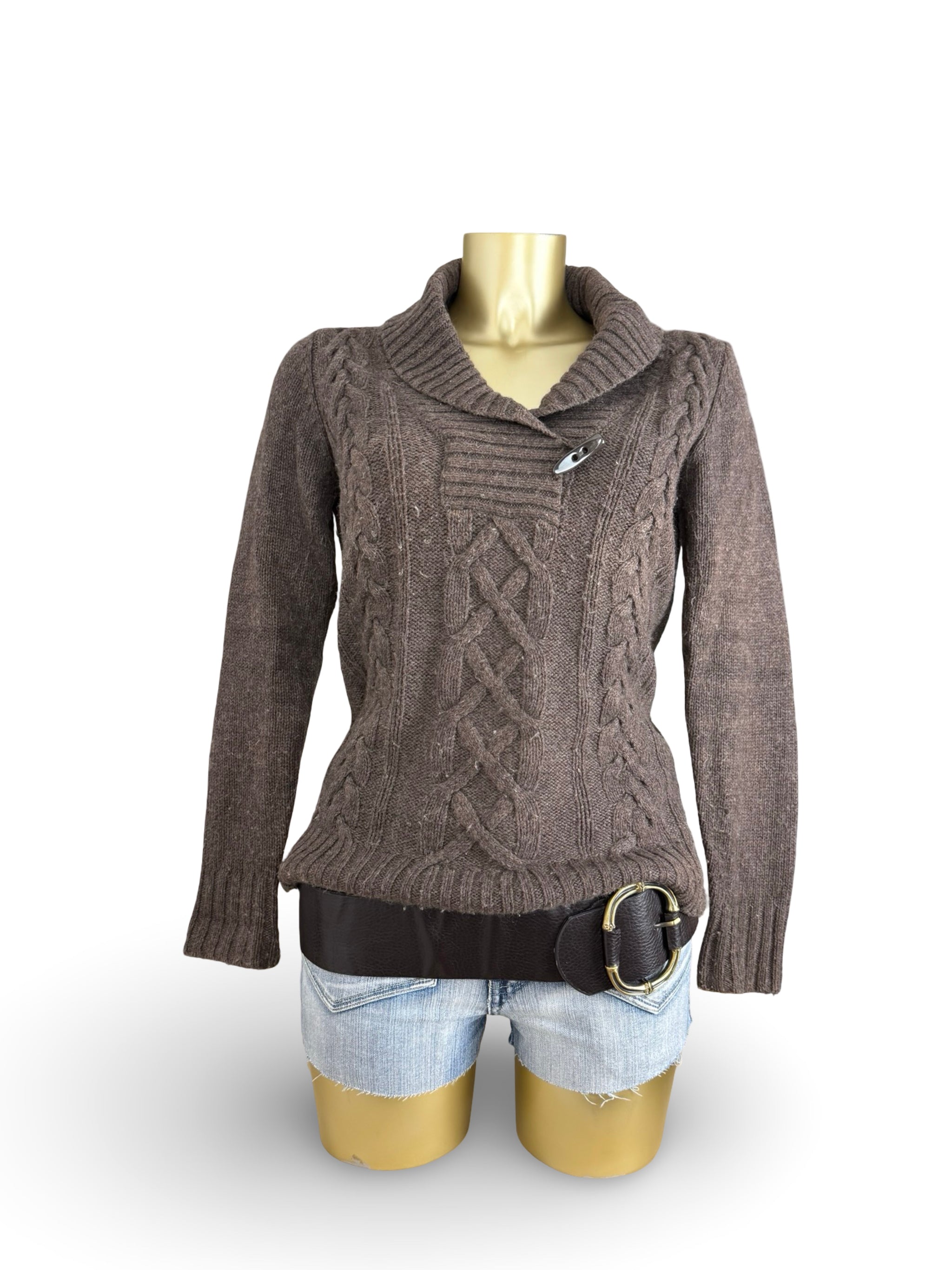 Brown polo neck wool jumper (S)