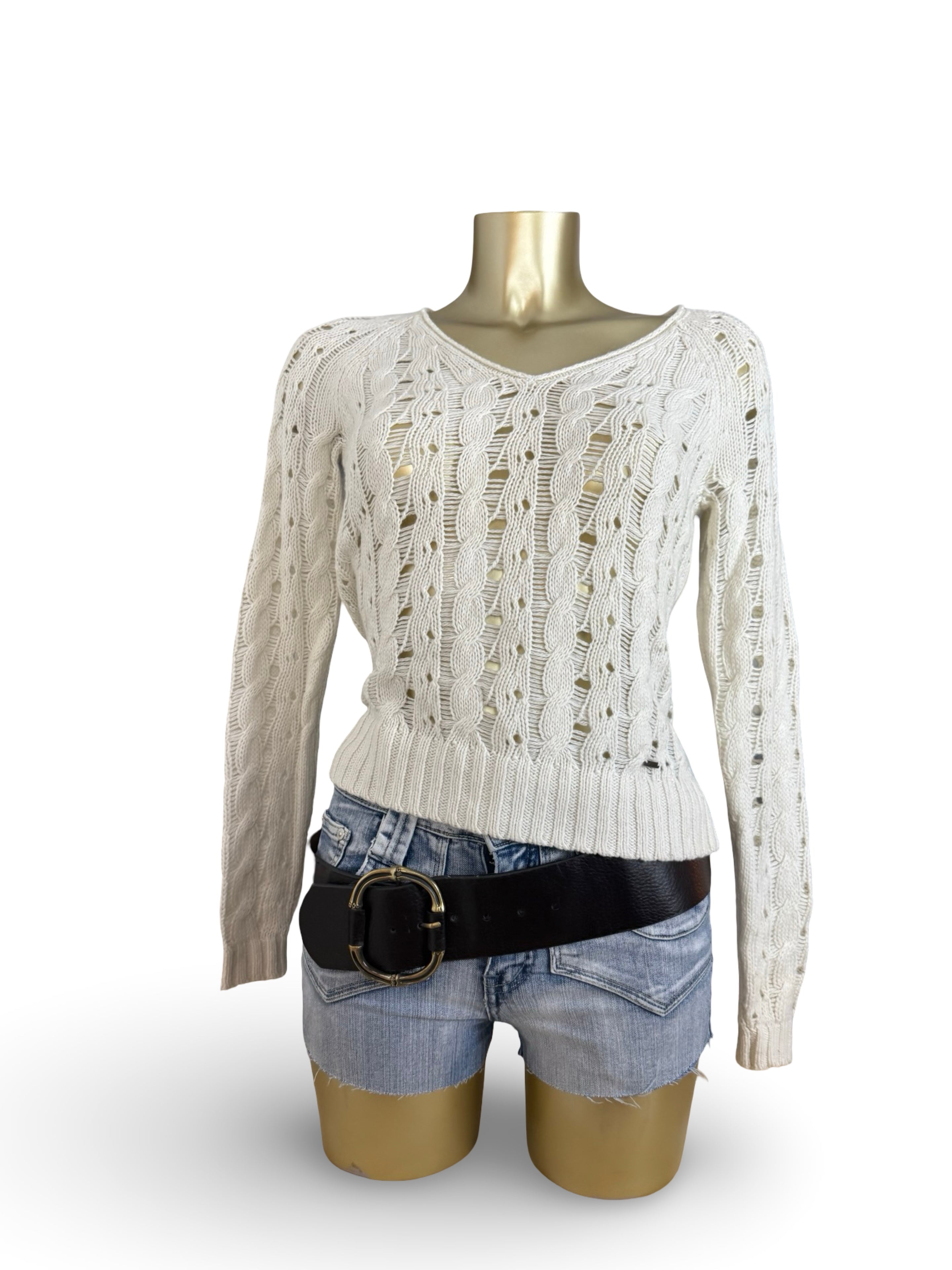 Cream crochet V neck jumper (XS)