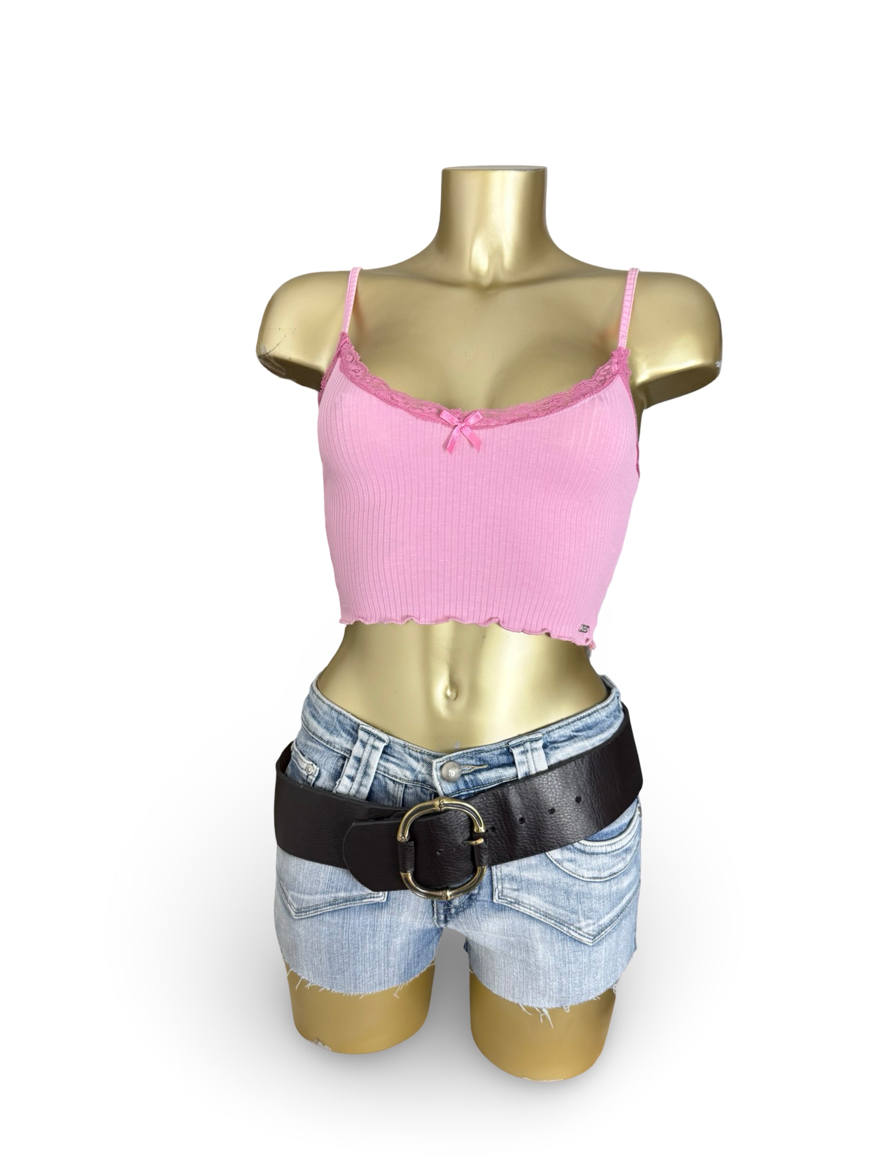 Pink tight fit lace cami top (XS)
