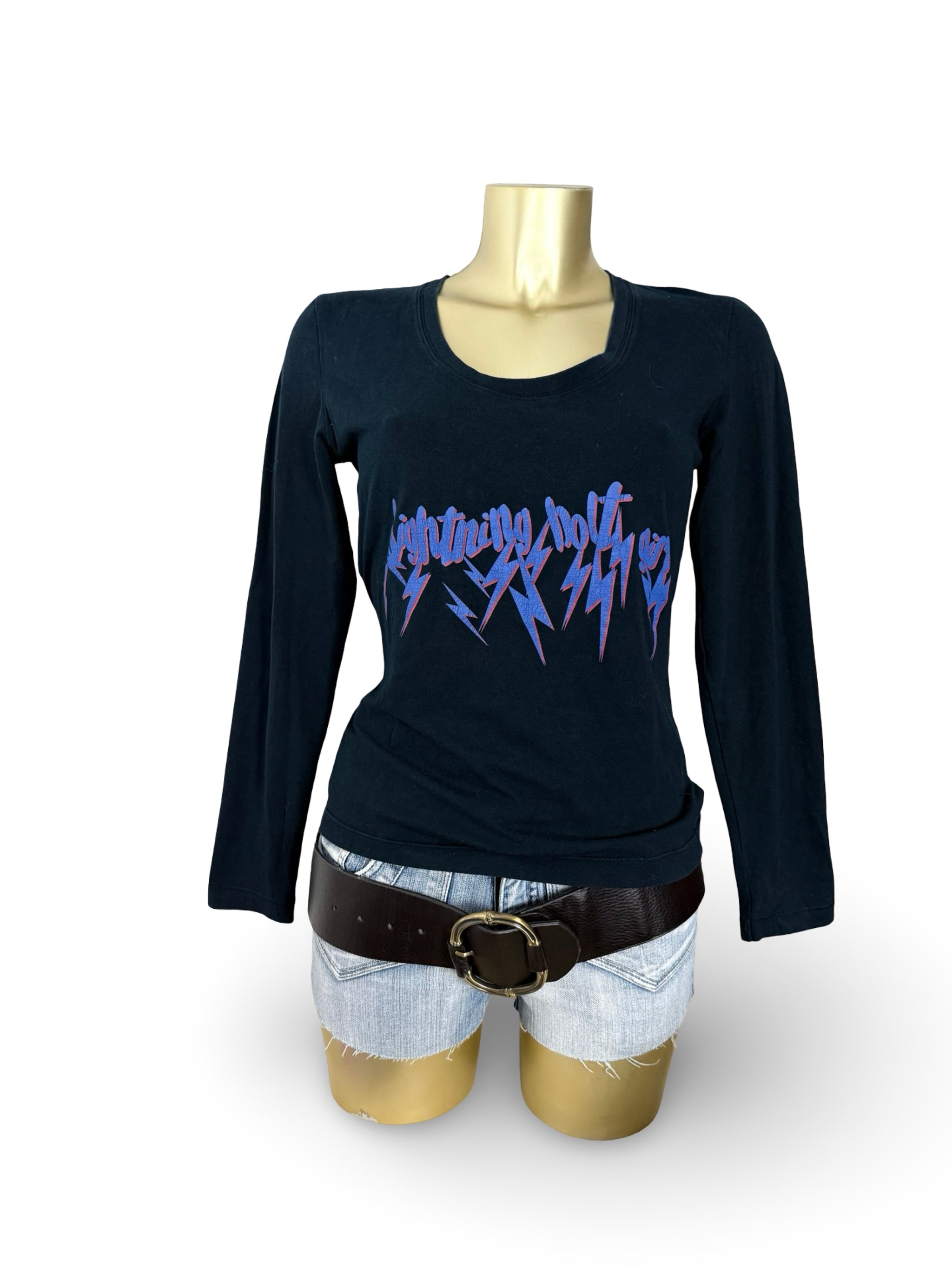 Black graphic print cotton long sleeves top (L)
