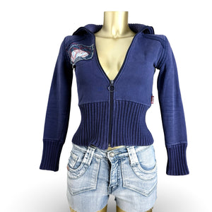 Purple/ blue tight fit zip up hoodie (XS)