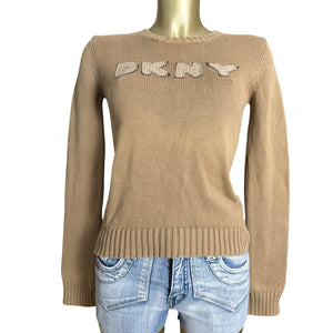 Beige spell out logo cotton jumper (S/M)