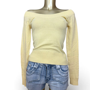 Yellow tight fit large neck jumper (XS/S)