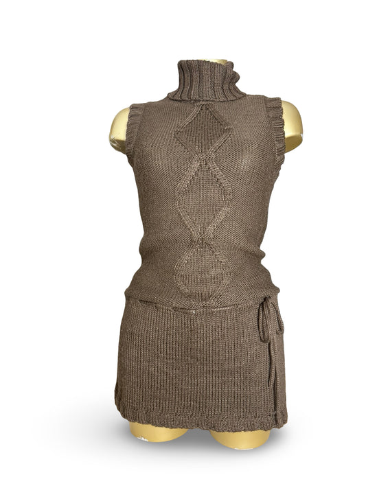 Brown turtleneck wool sleeveless mini dress jumper (S/M)