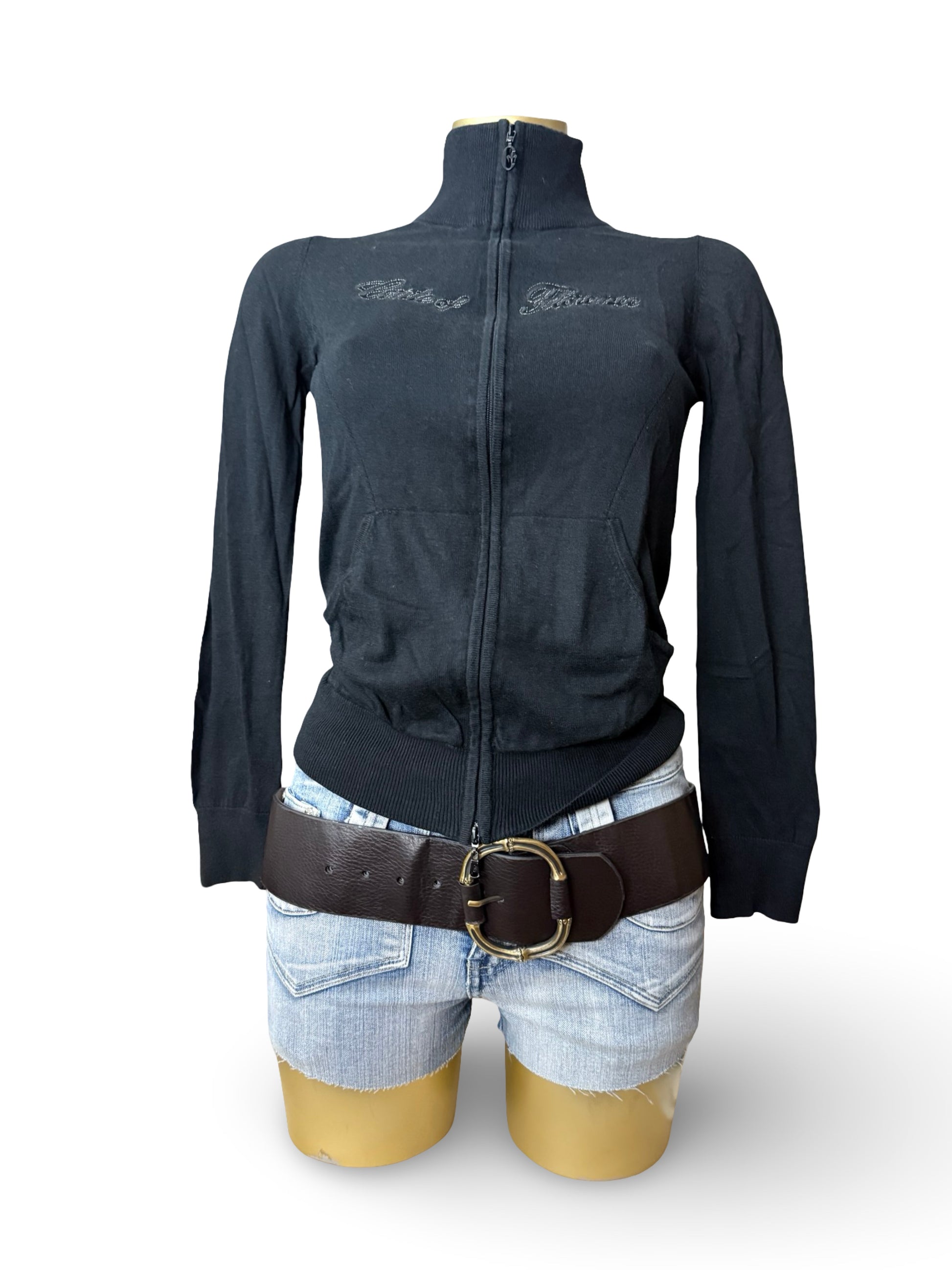 Black zip up tight fit jumper (S)