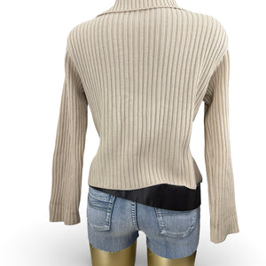 Beige zip up cotton embroidered knitted jacket (S/M)