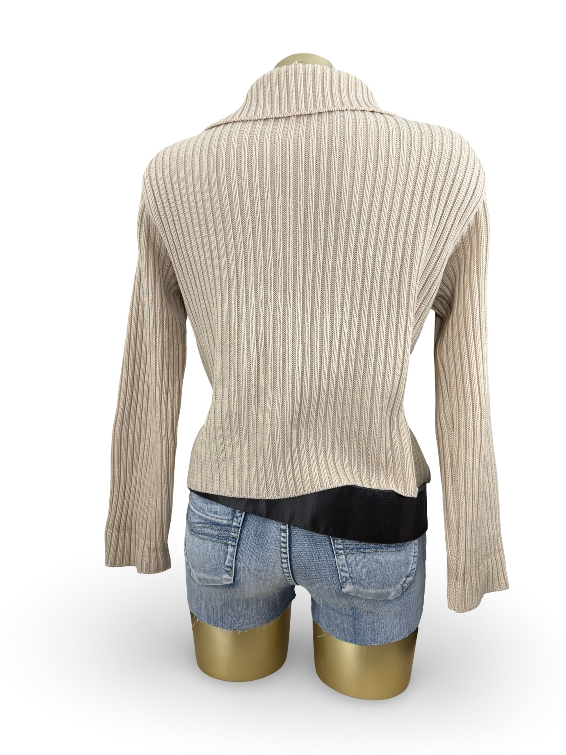 Beige zip up cotton embroidered knitted jacket (S/M)