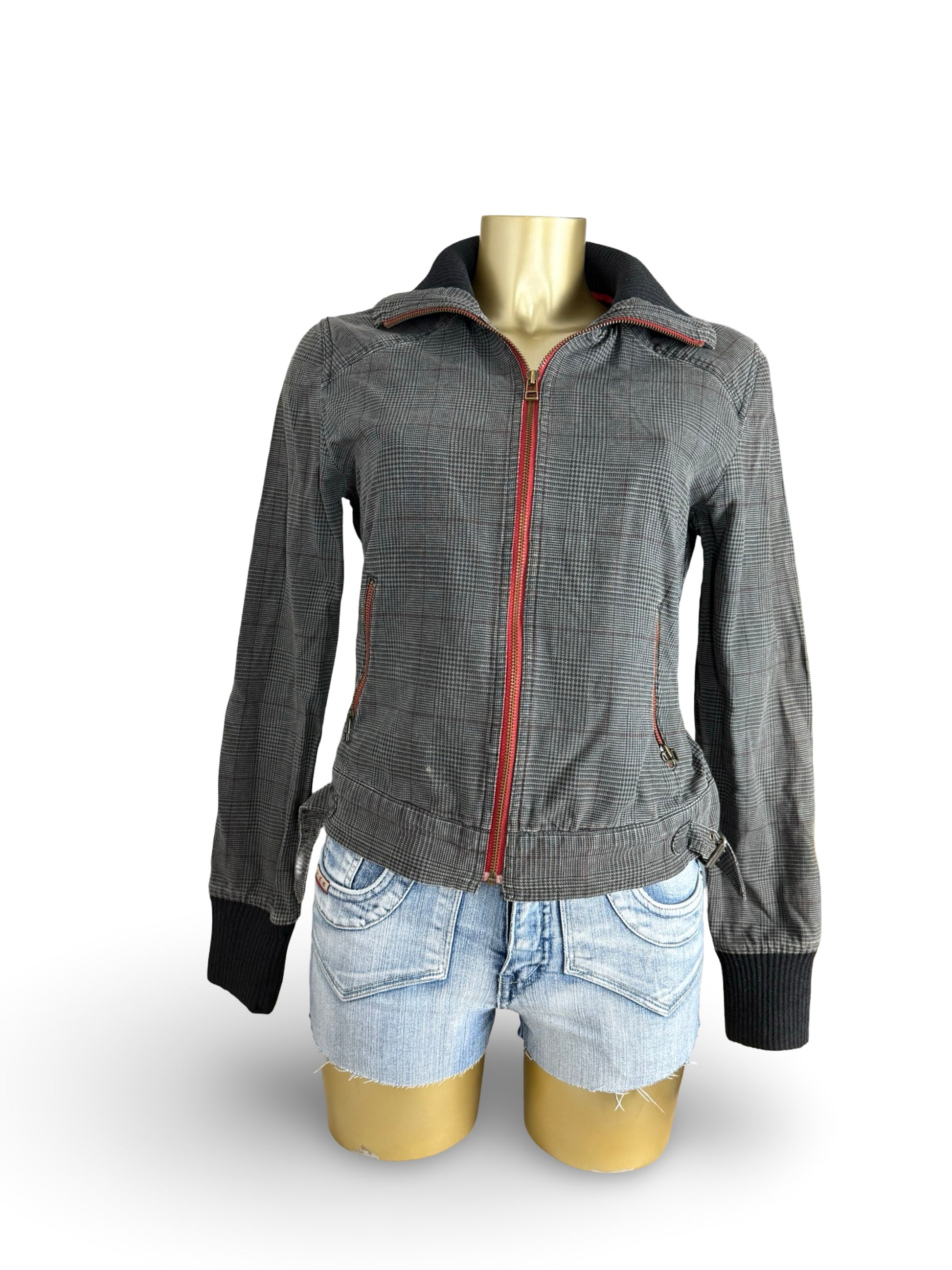 Grey cotton zip up biker jacket (S/M)