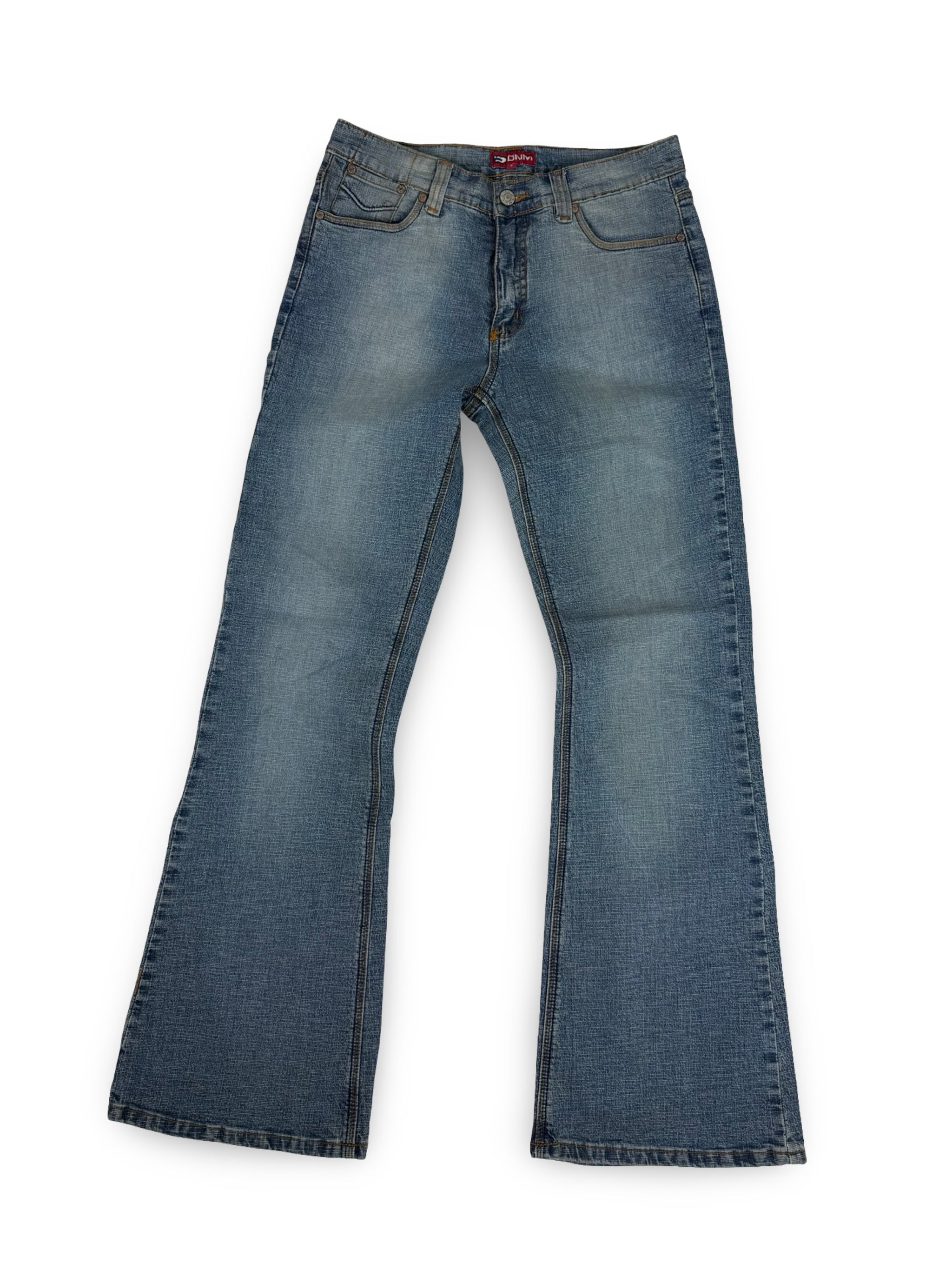 Blue denim low rise flare pants (S)
