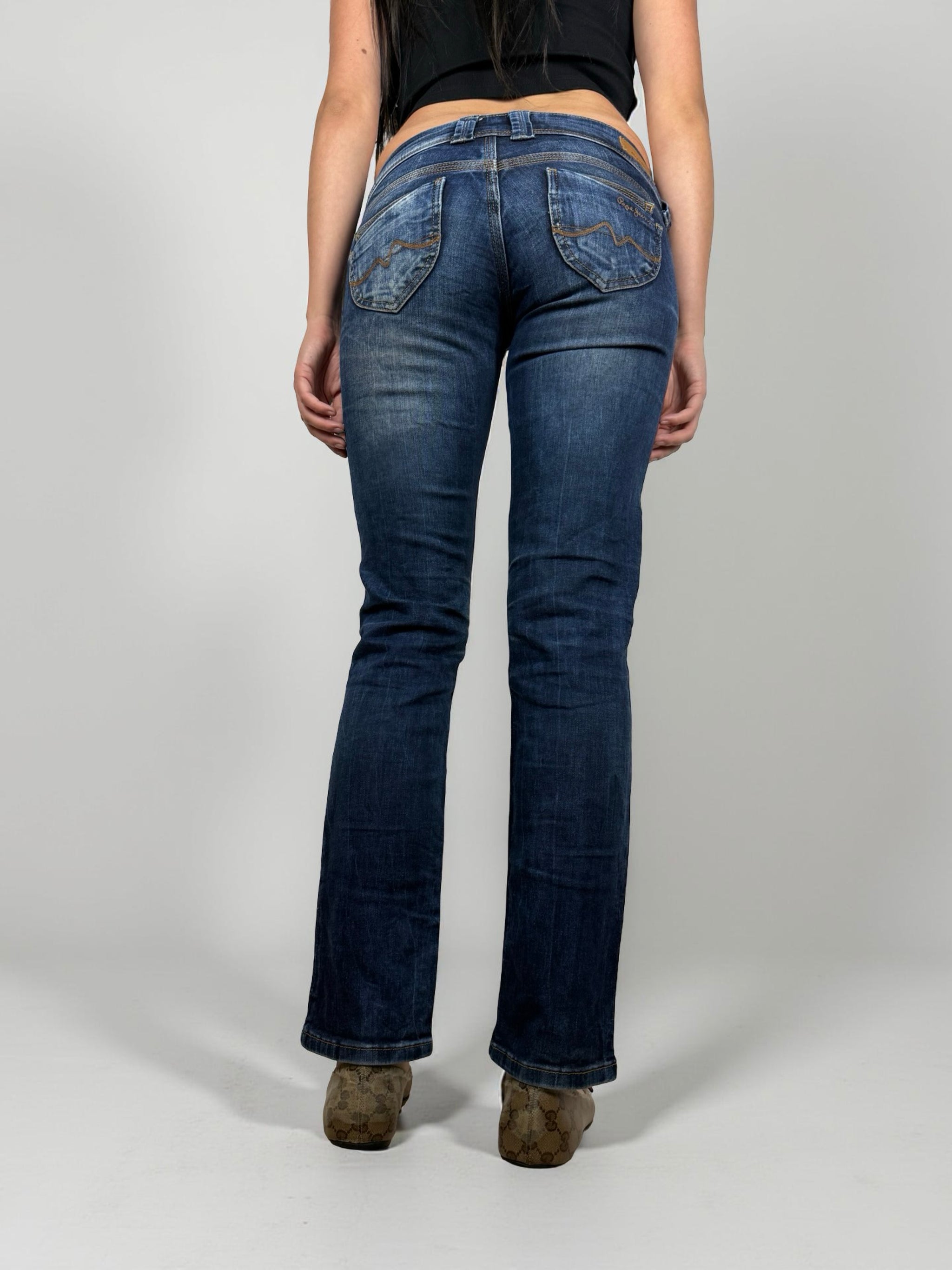 Navy low rise straight legs denim pants (S)