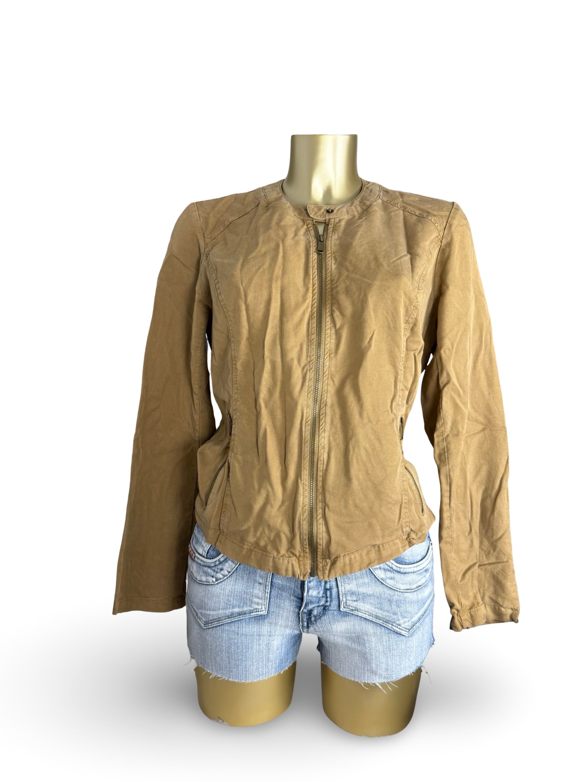Beige 100% cotton biker jacket (L)