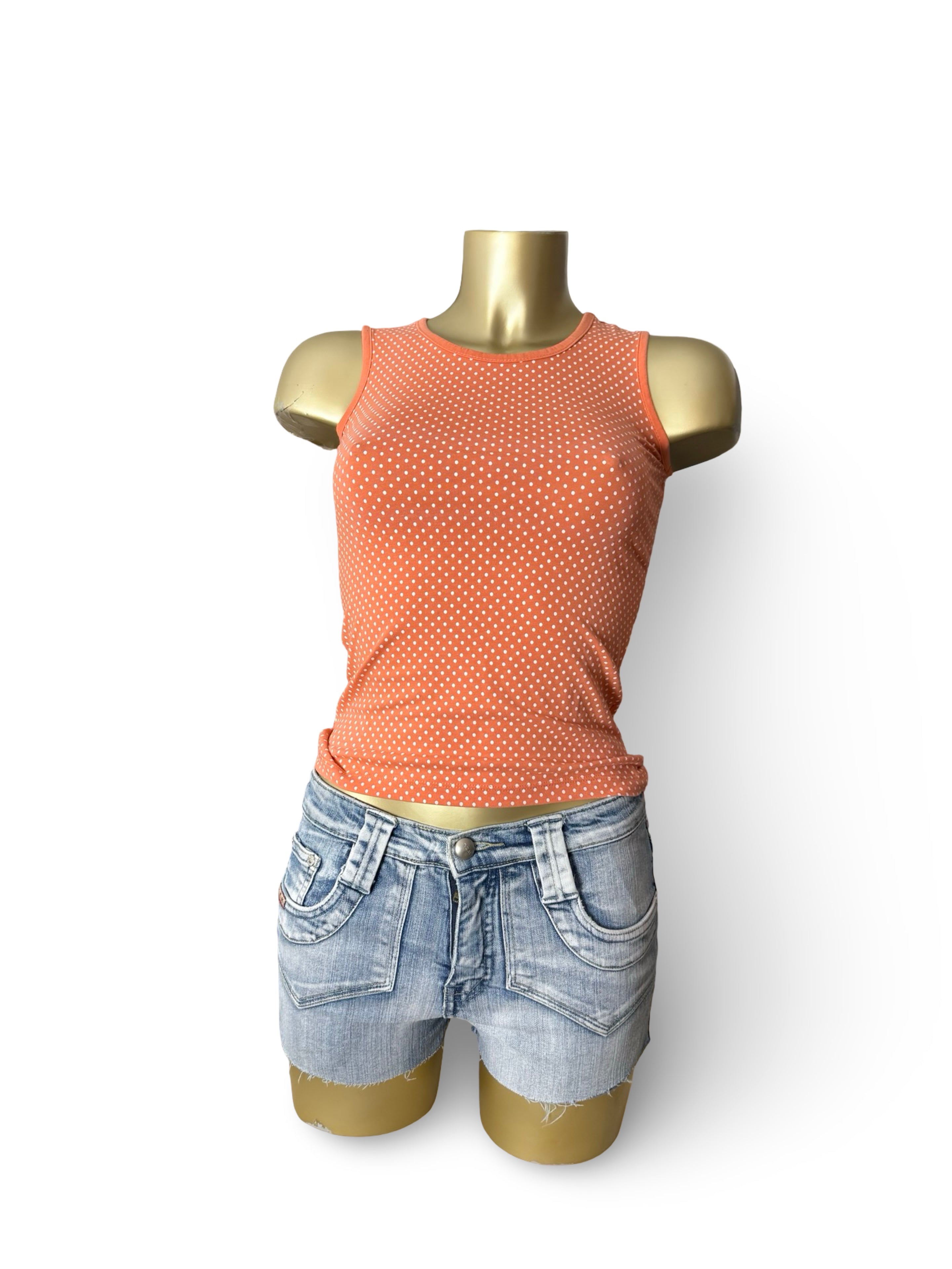 Orange cotton polka dots top (XS)