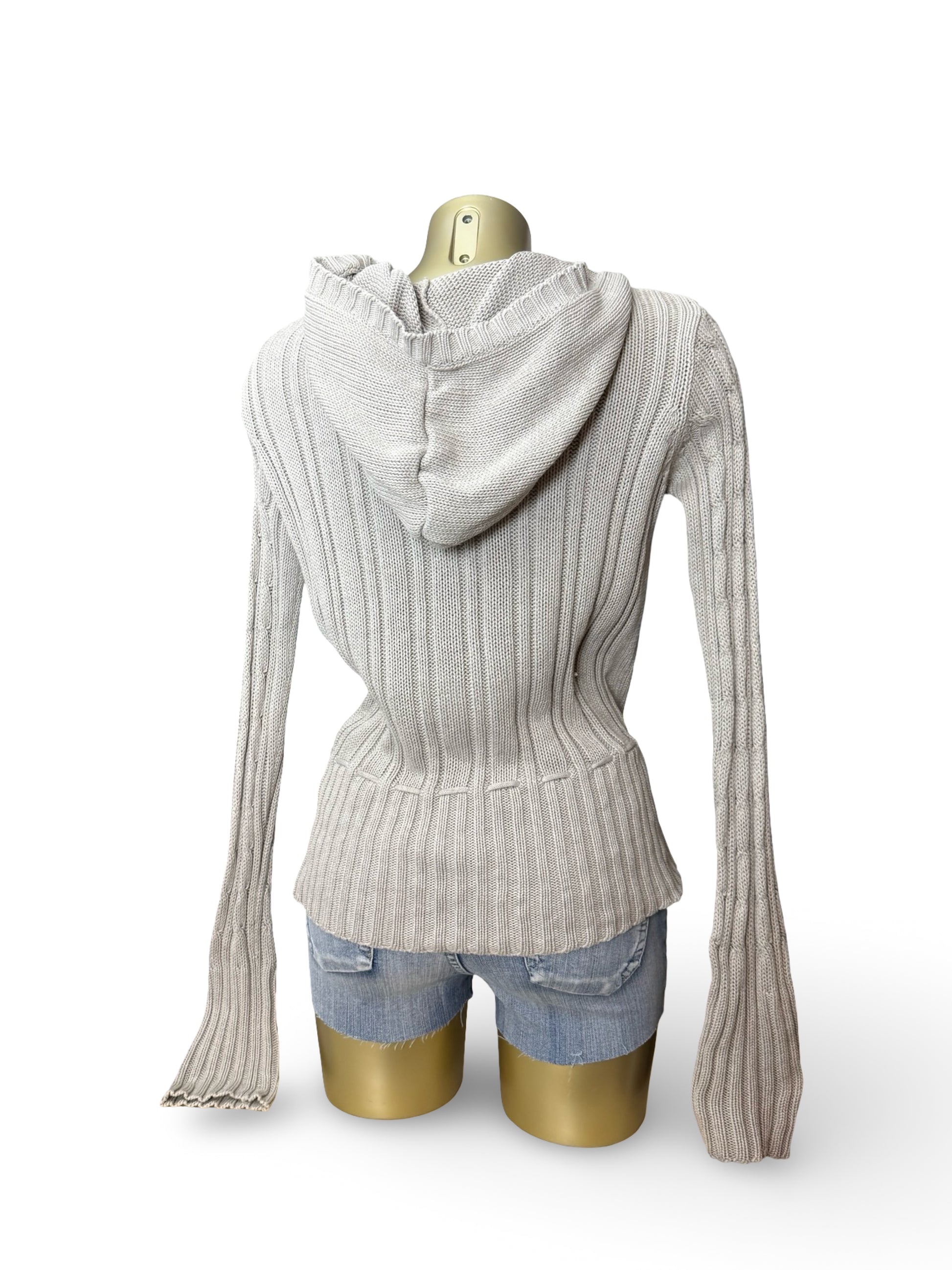 Beige 100% coton buttons up hooded cardigan jumper (M/L)