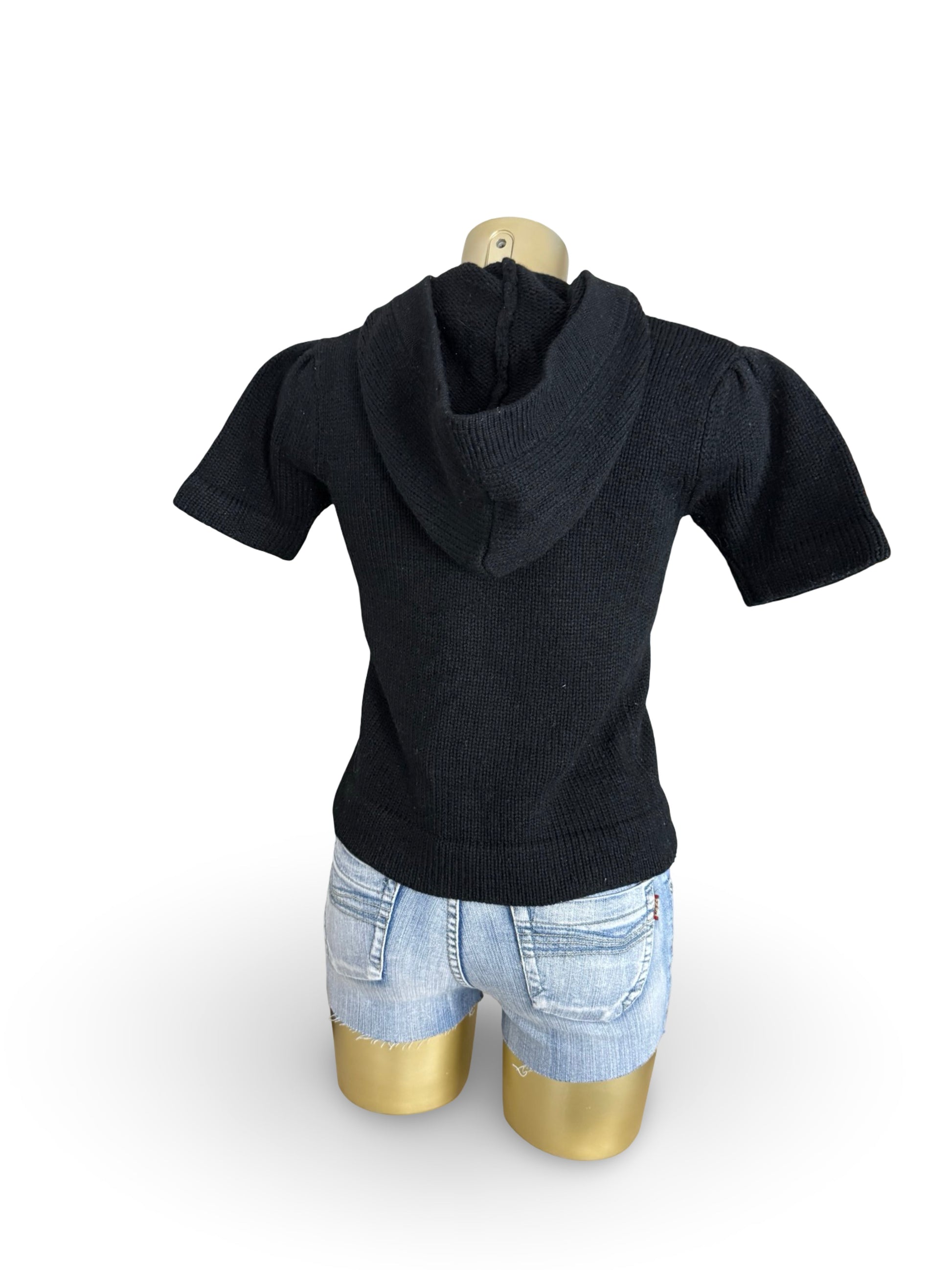 Black short sleeves hooded cardigan jumper (XS)