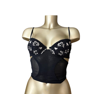 Black mesh embroidered corset top (S)