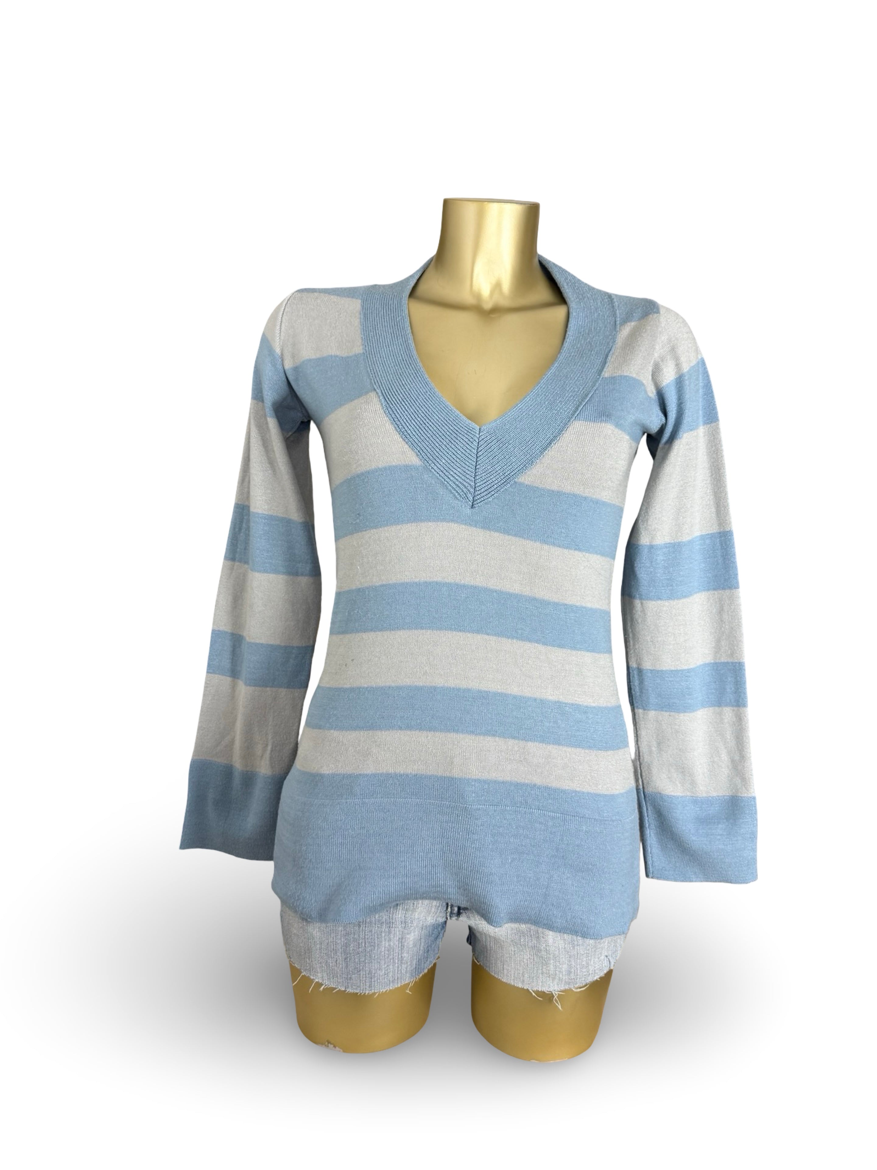 Blue striped V neck striped jumper (S/M)