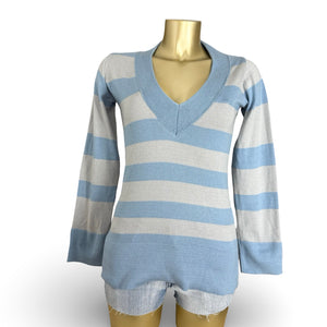 Blue striped V neck striped jumper (S/M)