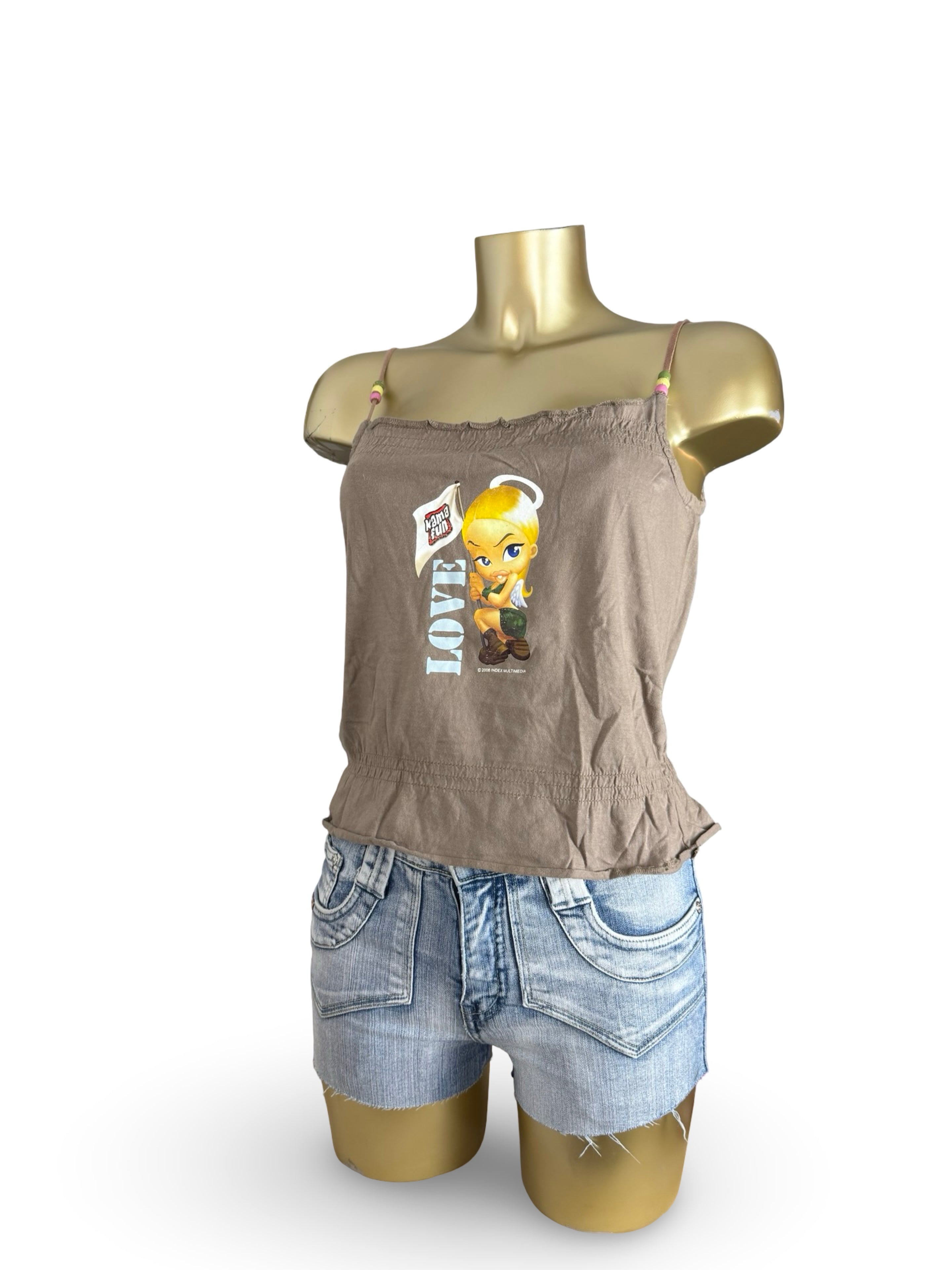 Khaki graphic cotton tight fit top (S/M)