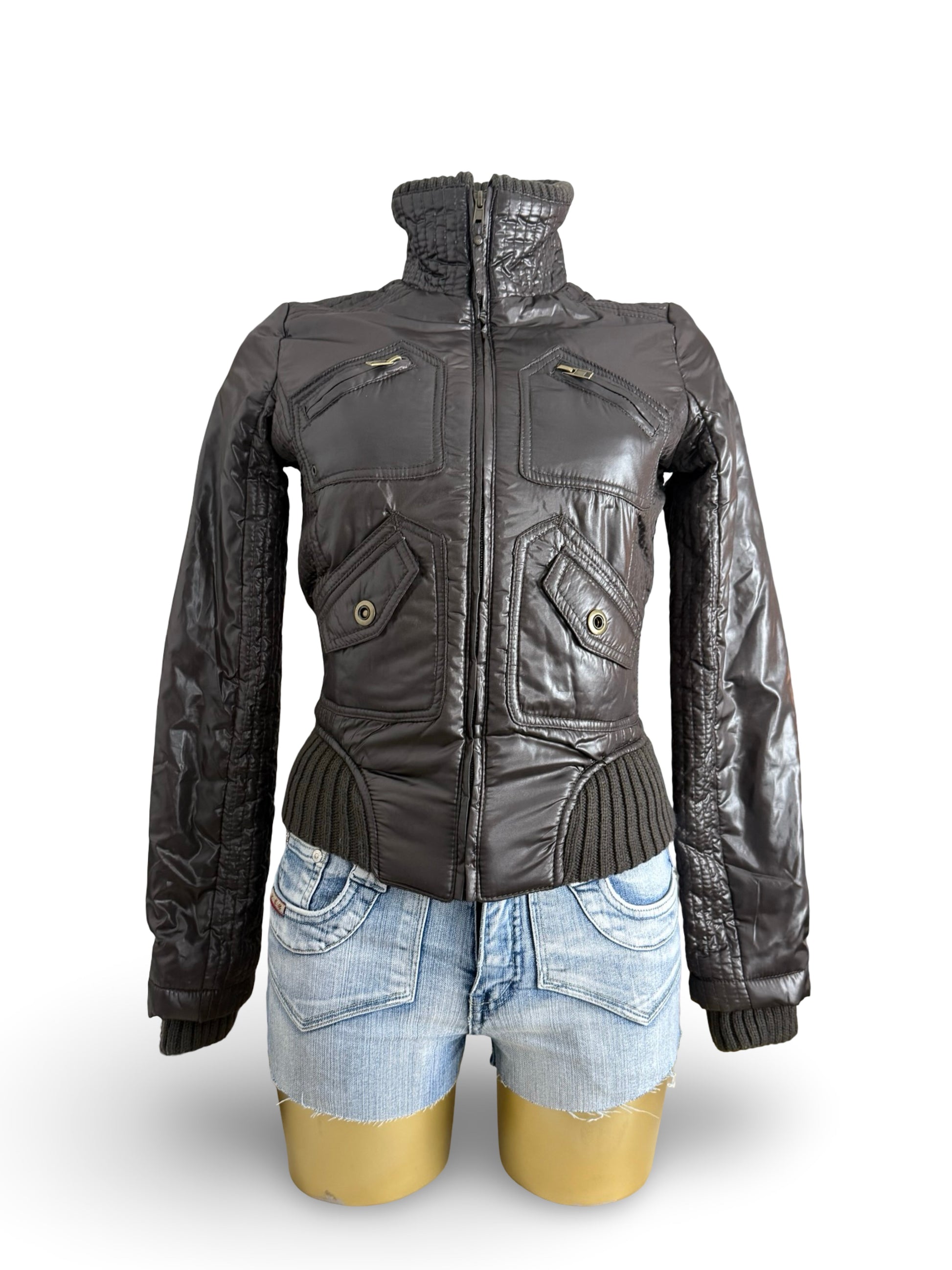 Brown tight fit puffer jacket (S)