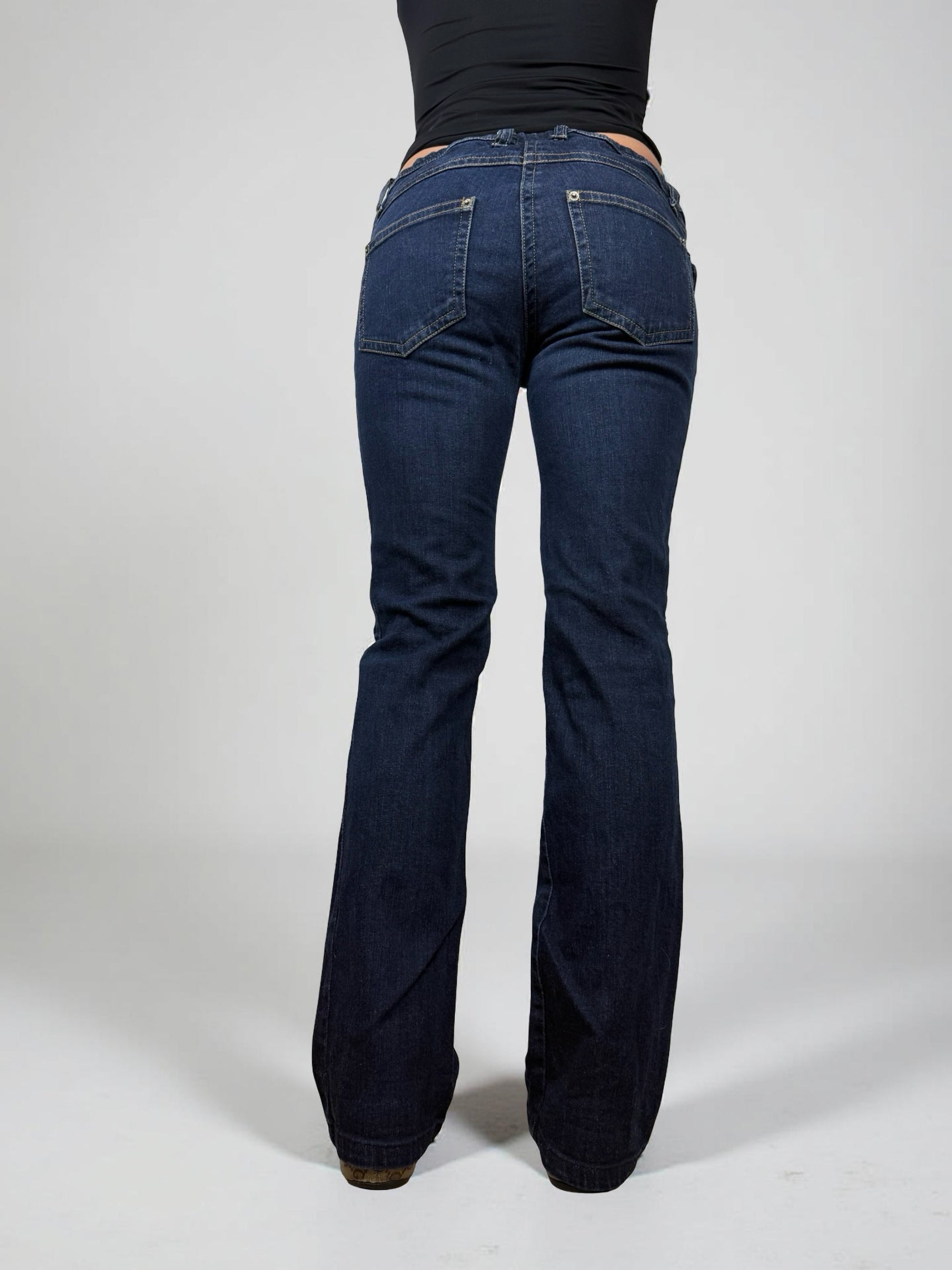 Blue navy stretchy low waist denim bootcut pants (S)