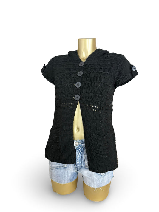Black hooded short sleeves cardigan jumper (M/L)