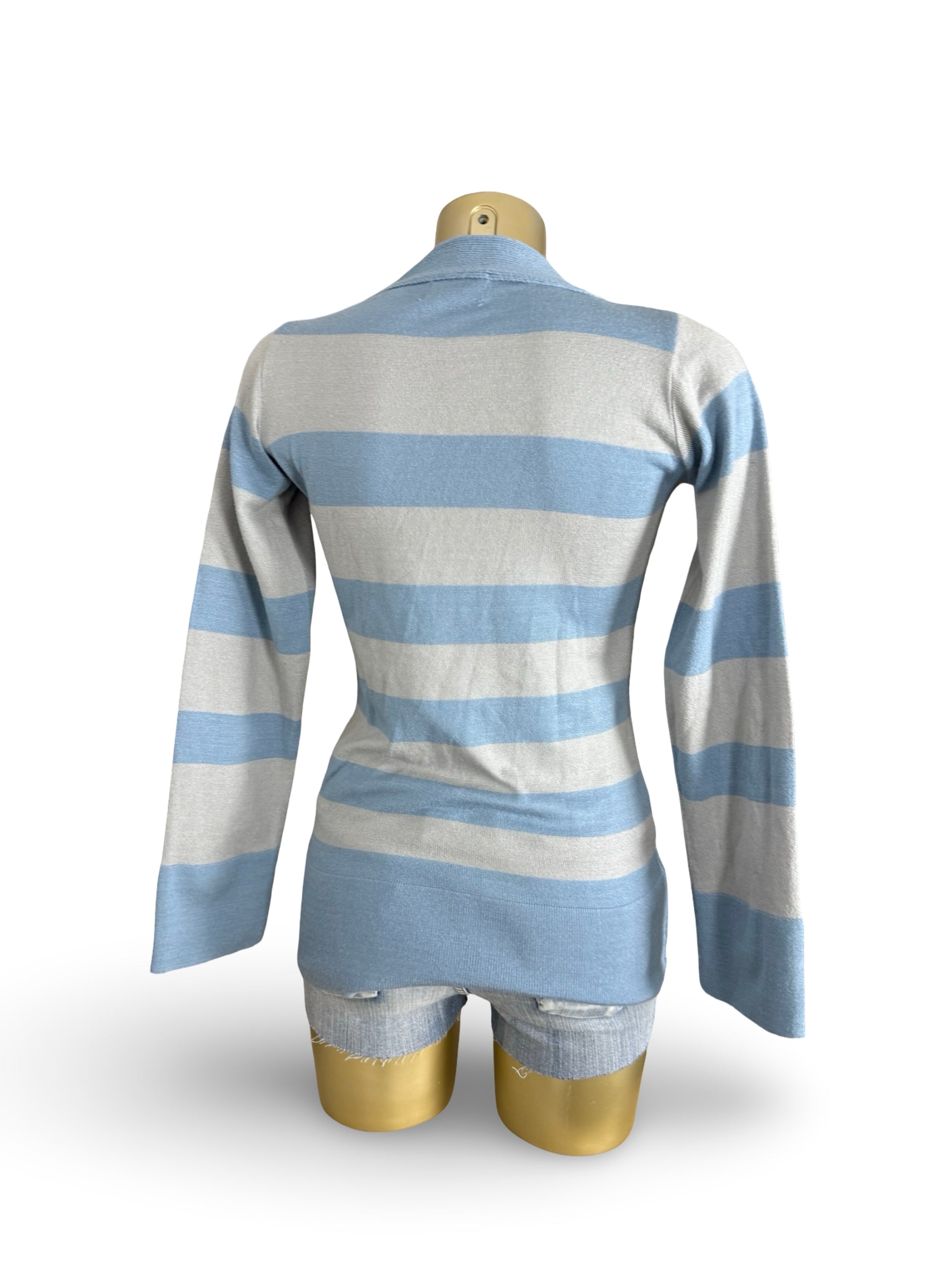 Blue striped V neck striped jumper (S/M)