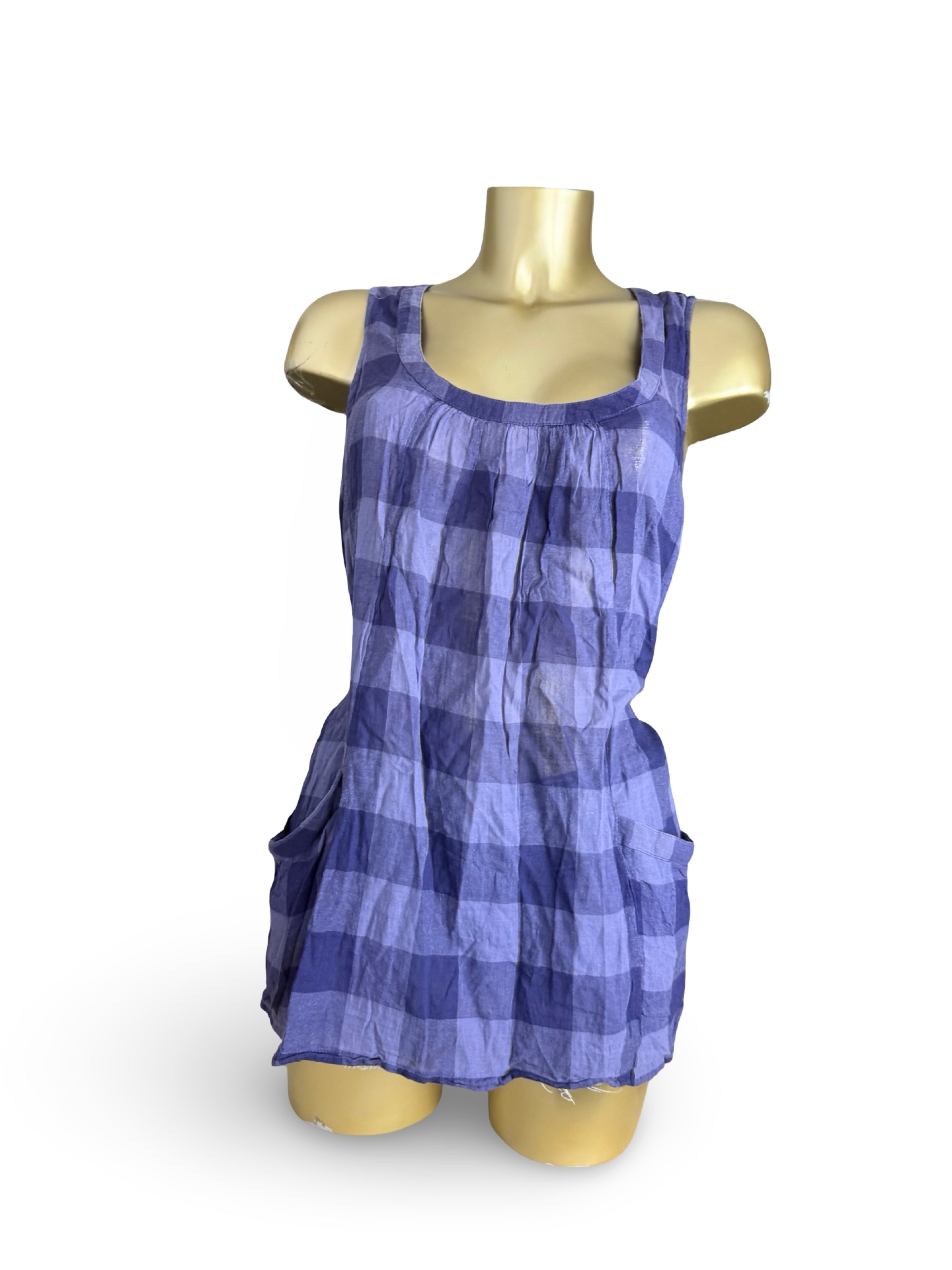 Purple check print cotton tank top (XL)